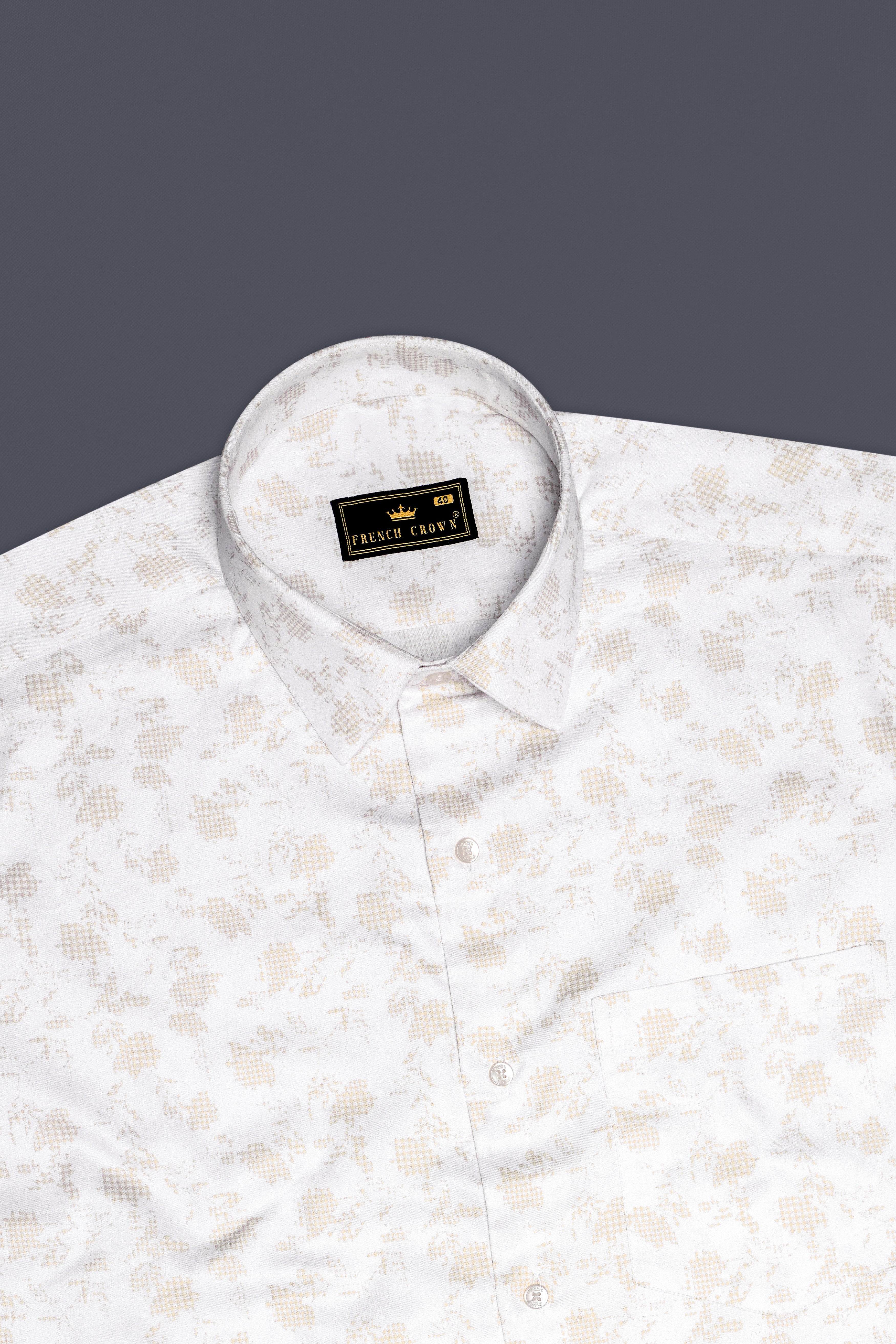 Alurean-Bright White And Westar Cream Printed Subtle Sheen Super Soft Premium Cotton Dress Shirt