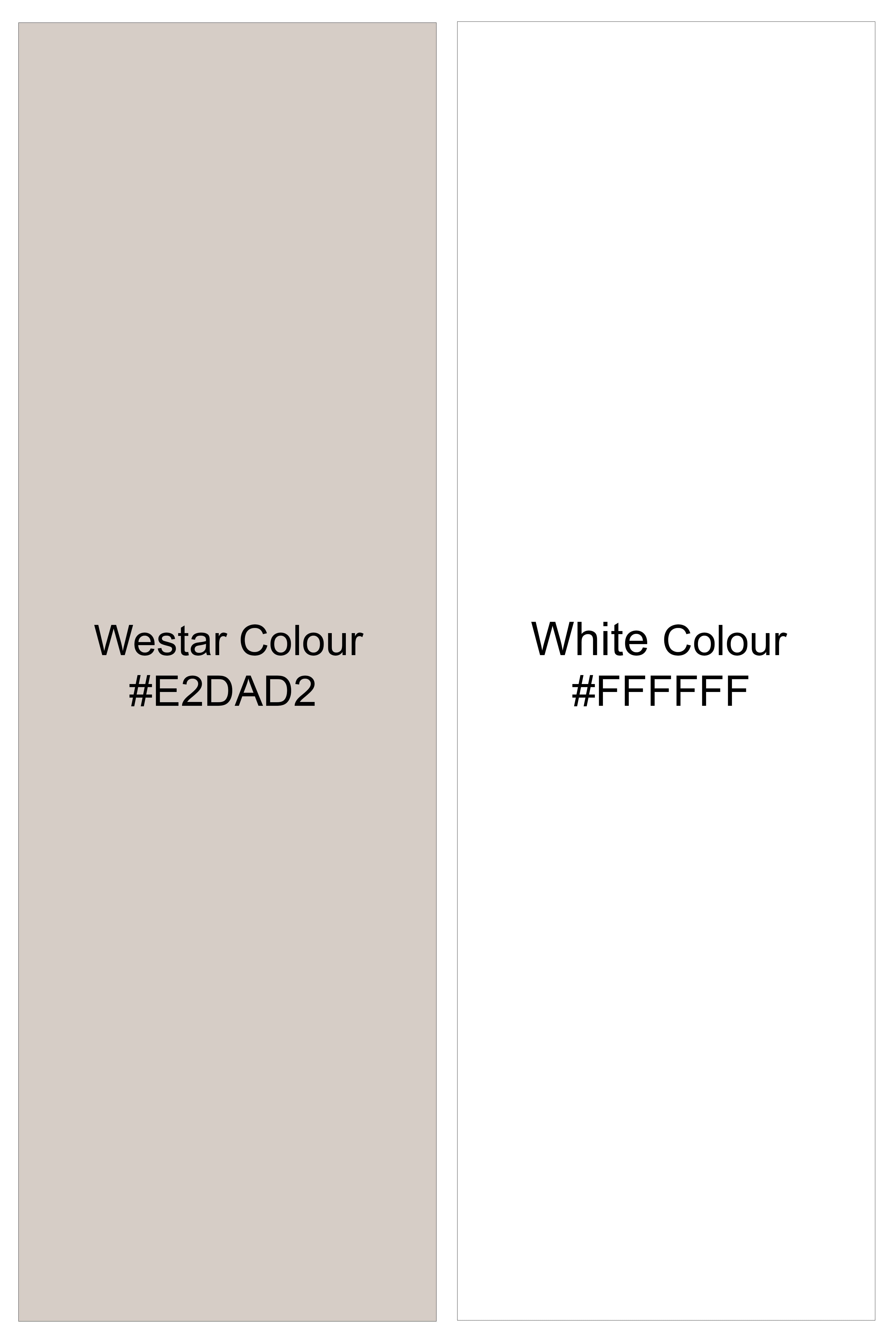 Alurean-Bright White And Westar Cream Printed Subtle Sheen Super Soft Premium Cotton Dress Shirt