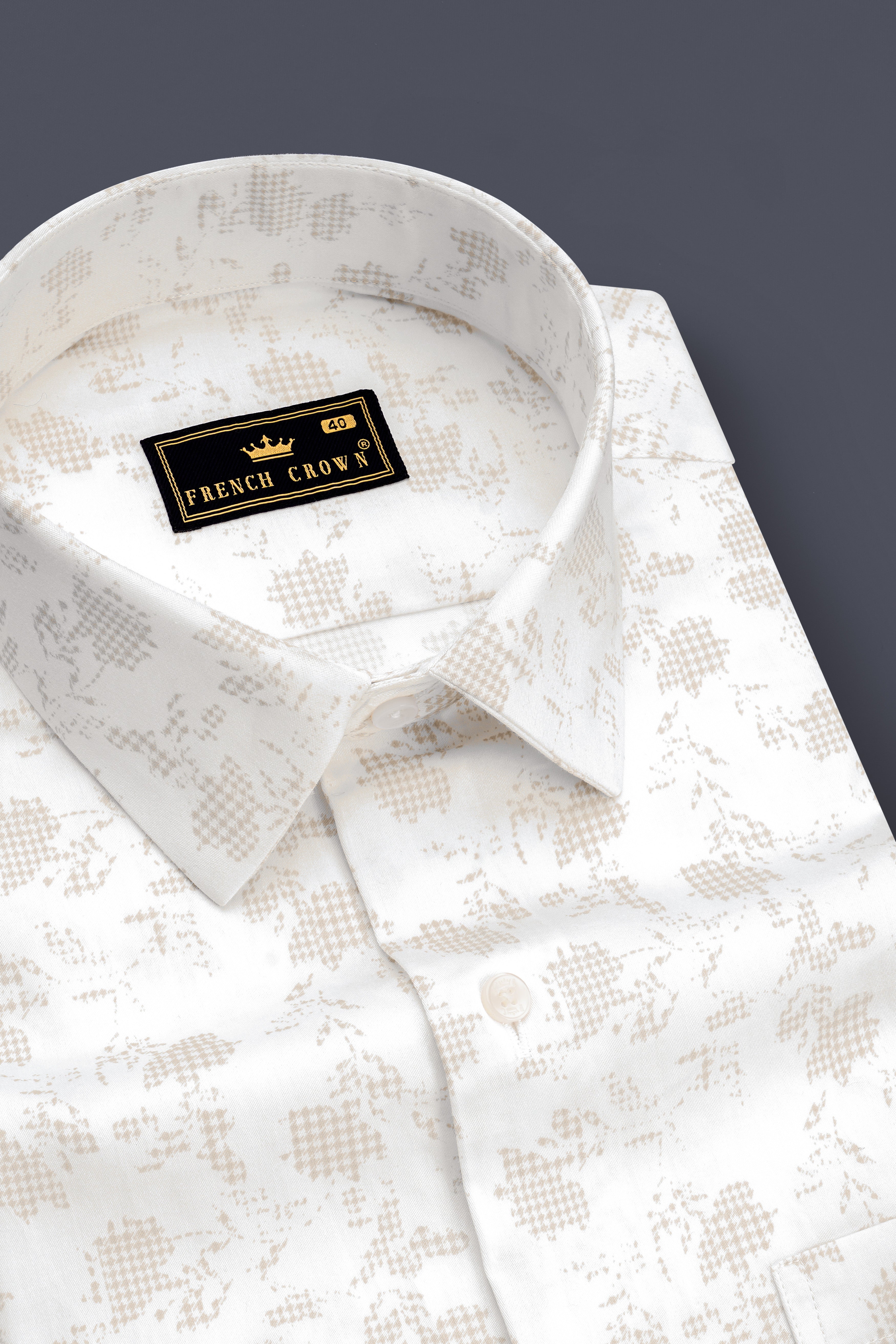 Alurean-Bright White And Westar Cream Printed Subtle Sheen Super Soft Premium Cotton Dress Shirt