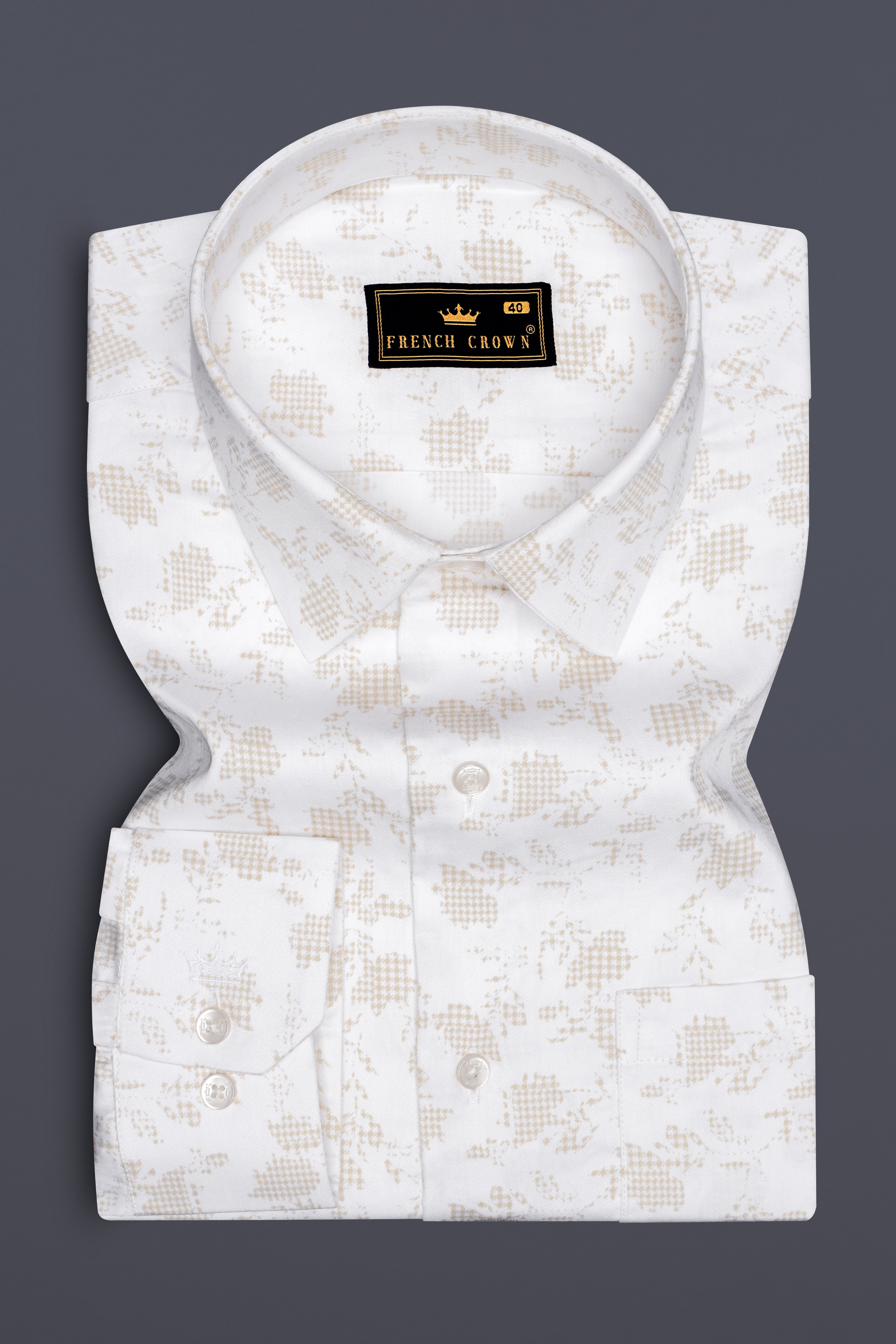 Alurean-Bright White And Westar Cream Printed Subtle Sheen Super Soft Premium Cotton Dress Shirt