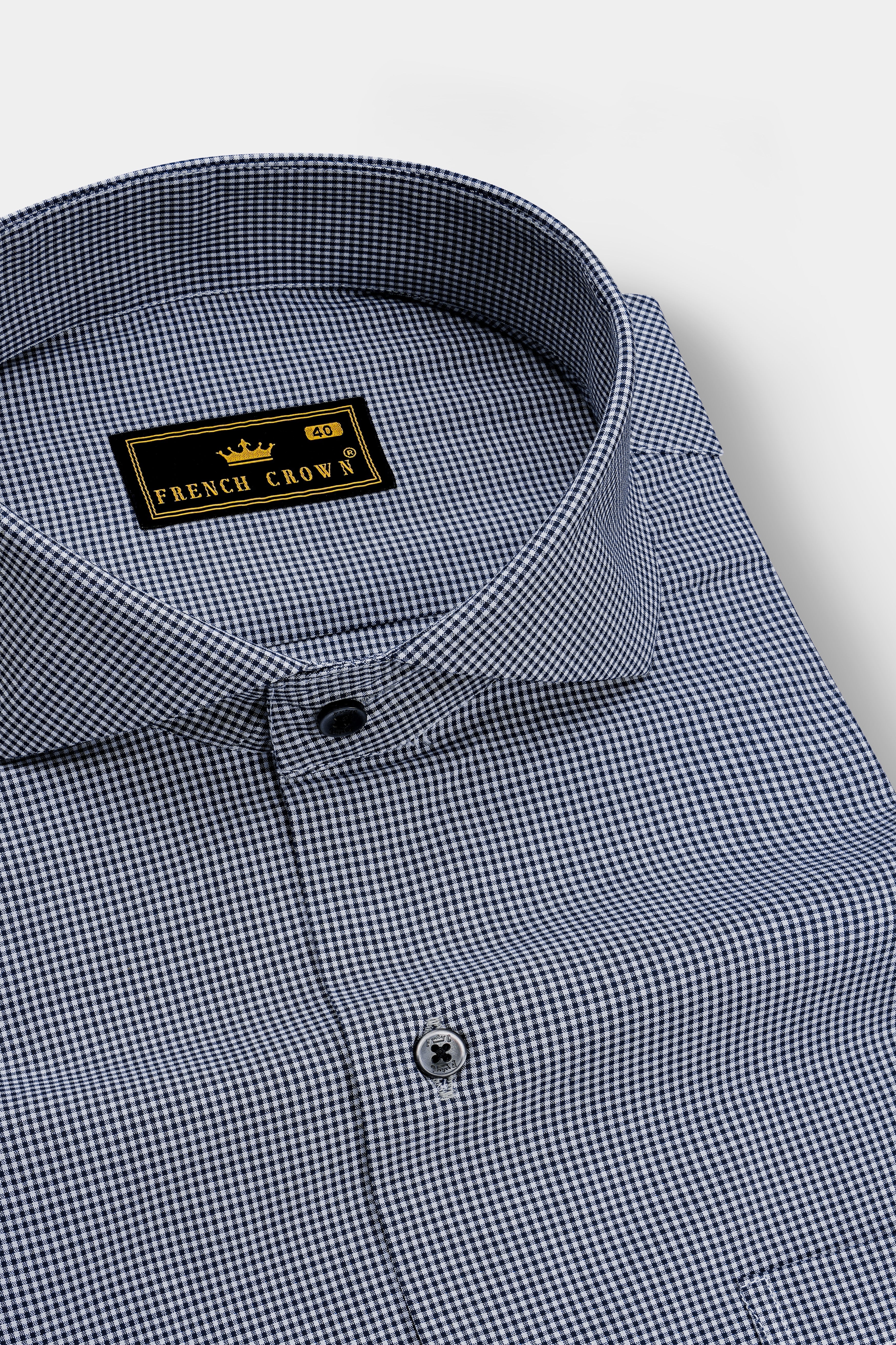 Ocevia-Dolphin Blue Gingham Plaid Super Soft Premium Cotton Dress Shirt