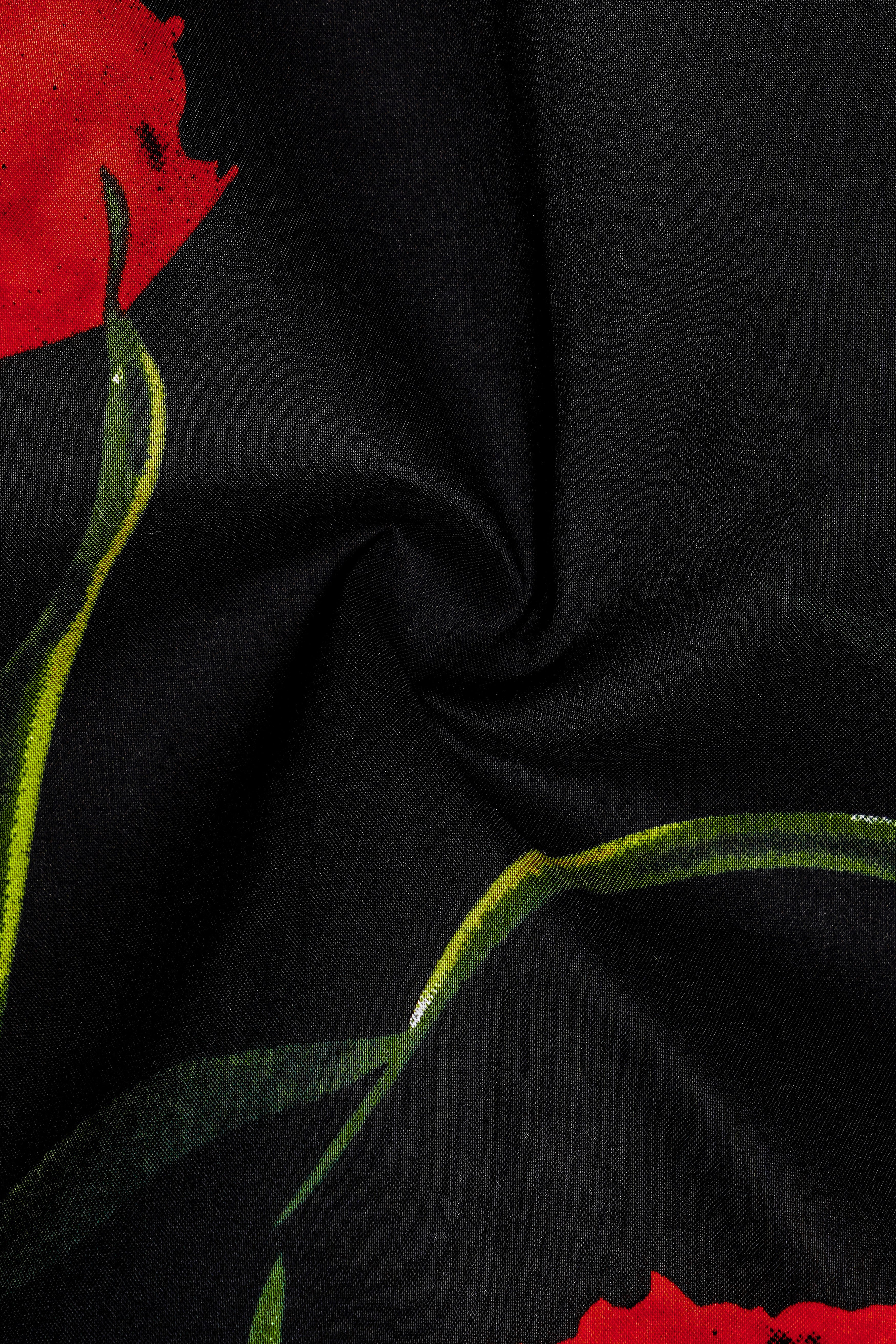 Noirrosa-Jade Black And Milano Red Floral Printed Super Soft Premium Cotton Casual Shirt