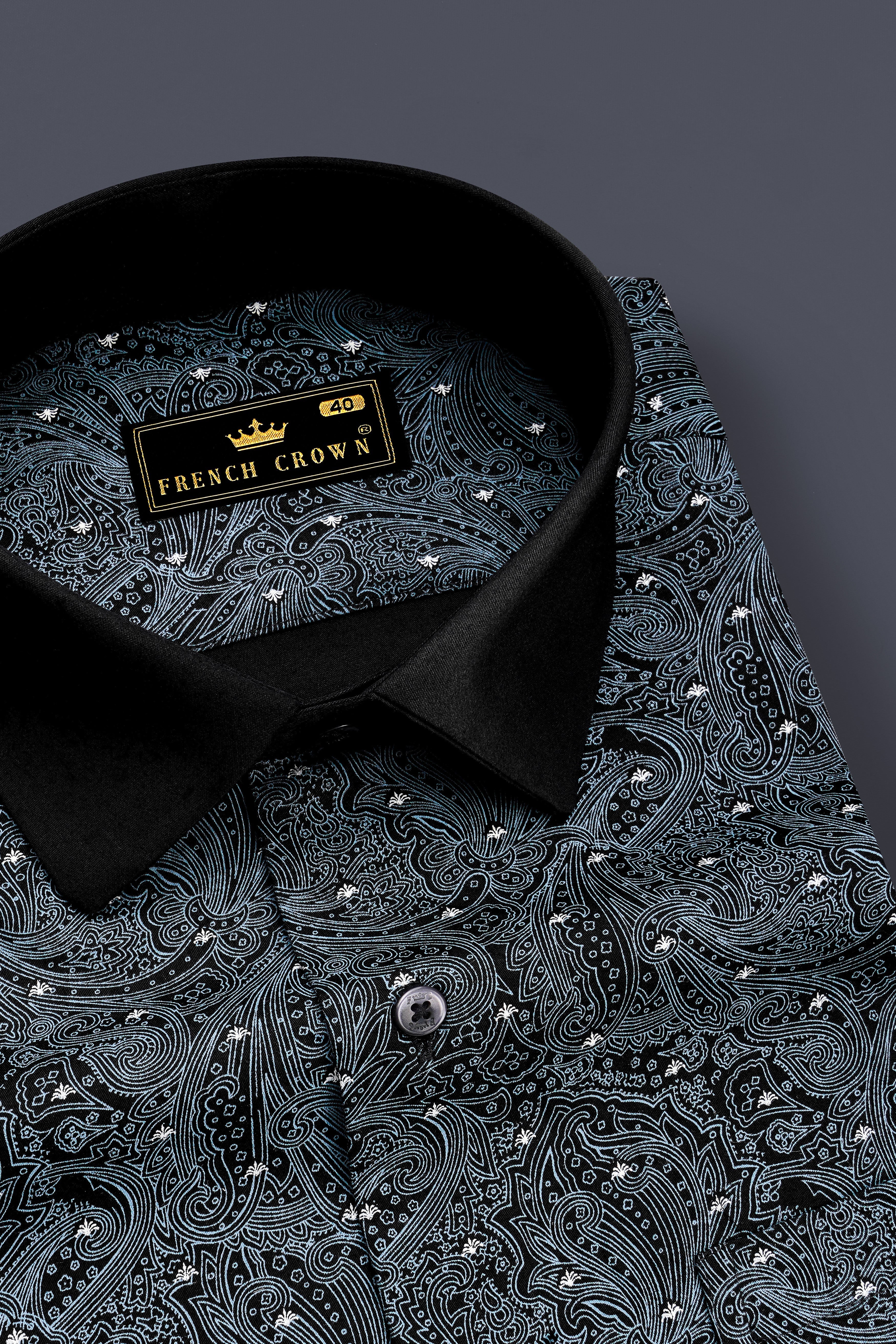 Shadique-Jade Black Paisleys Printed Subtle Sheen Super Soft Premium Cotton Semi Formal Shirt