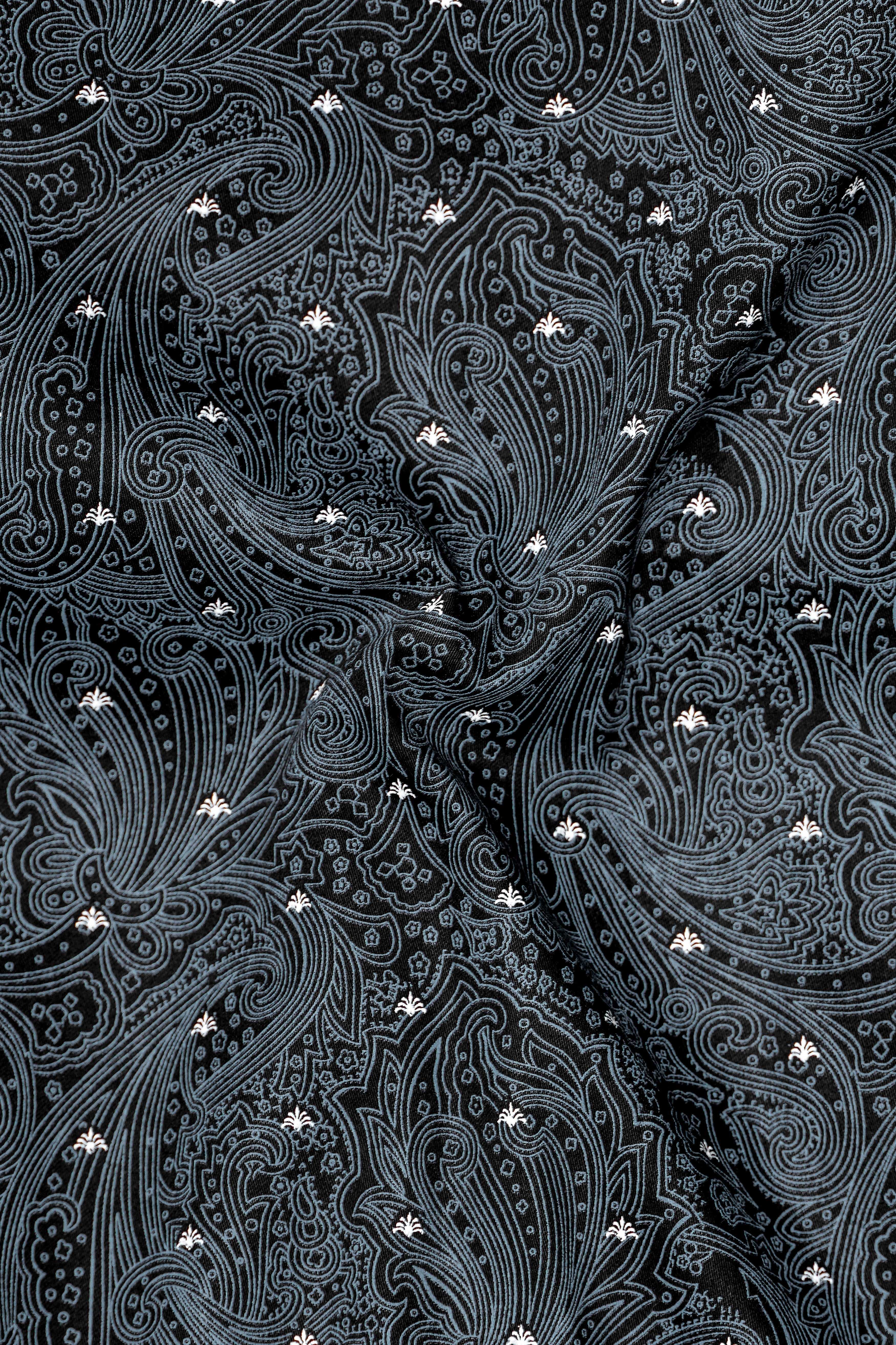 Shadique-Jade Black Paisleys Printed Subtle Sheen Super Soft Premium Cotton Semi Formal Shirt