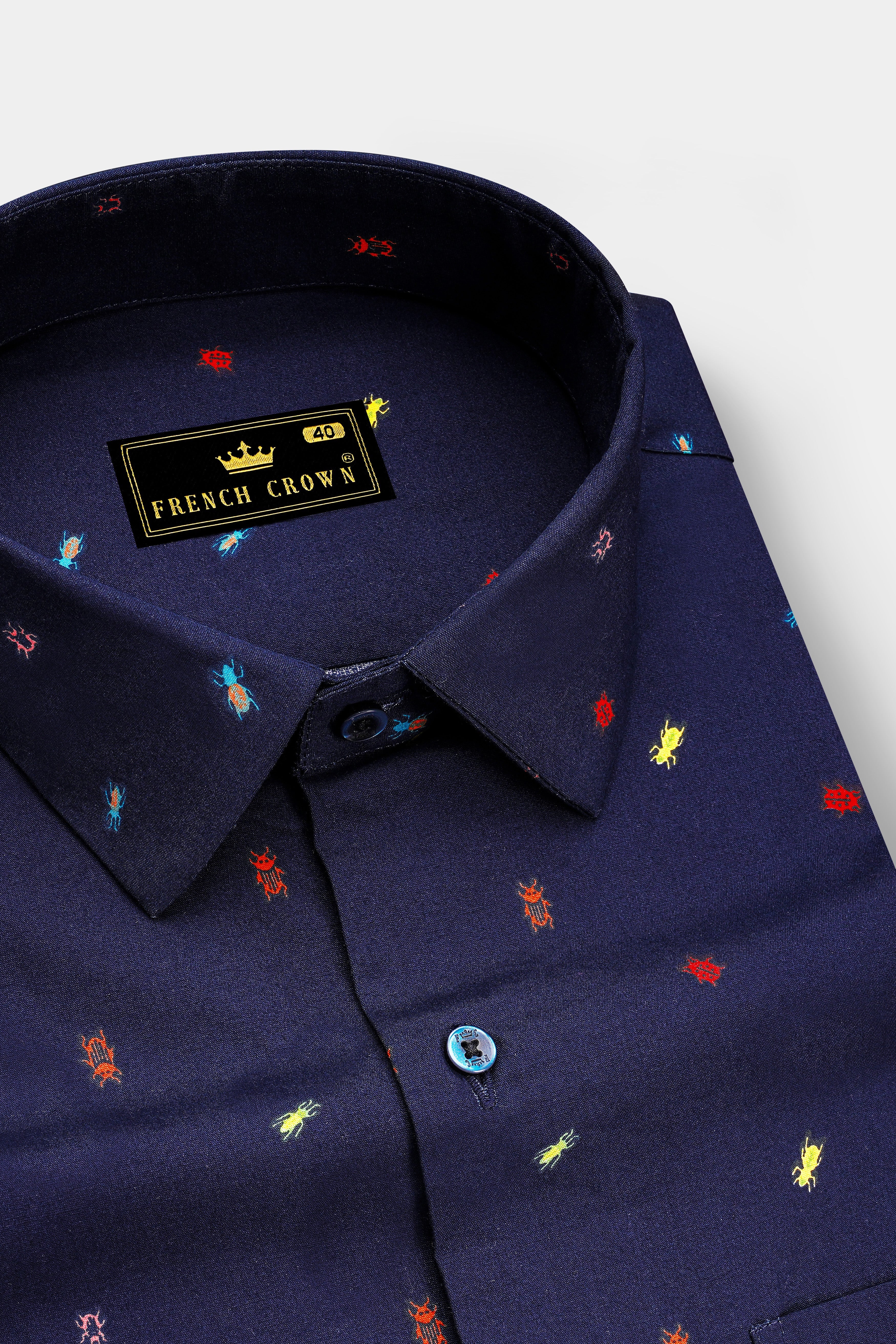 Bluzzle-Zodiac Blue Bugs Printed Oxford Premium Cotton Casual Shirt