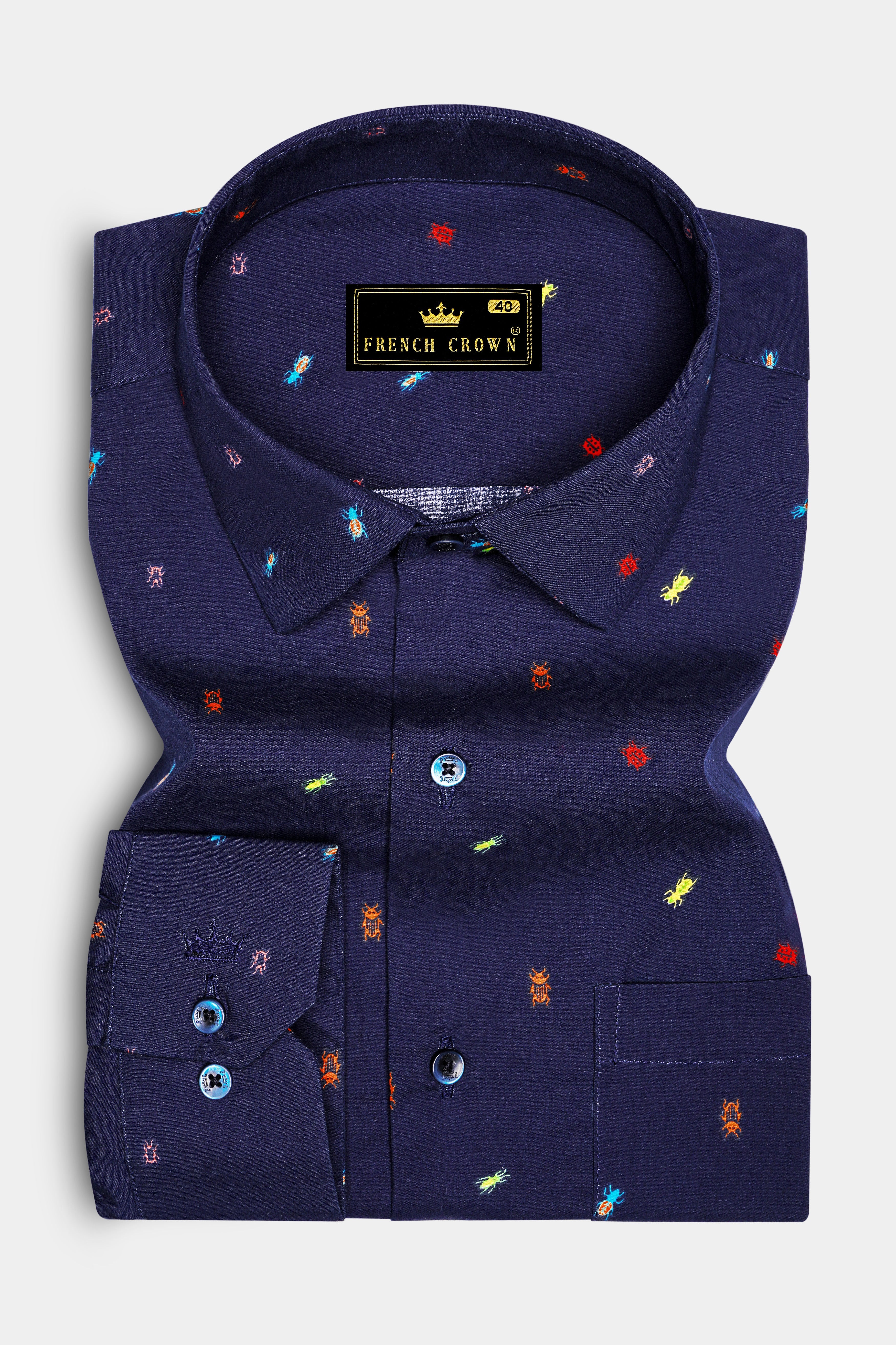 Bluzzle-Zodiac Blue Bugs Printed Oxford Premium Cotton Casual Shirt