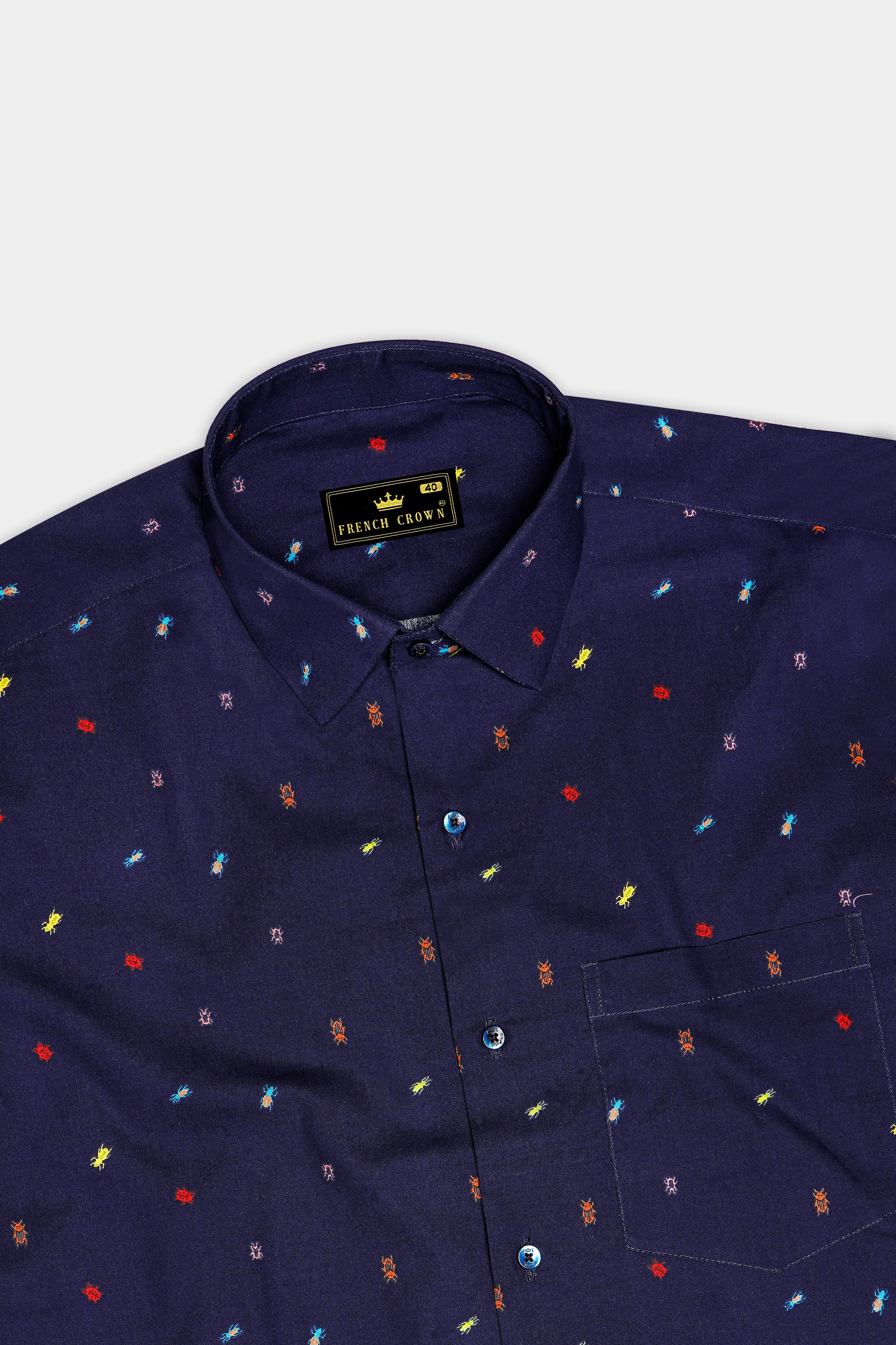 Bluzzle-Zodiac Blue Bugs Printed Oxford Premium Cotton Casual Shirt