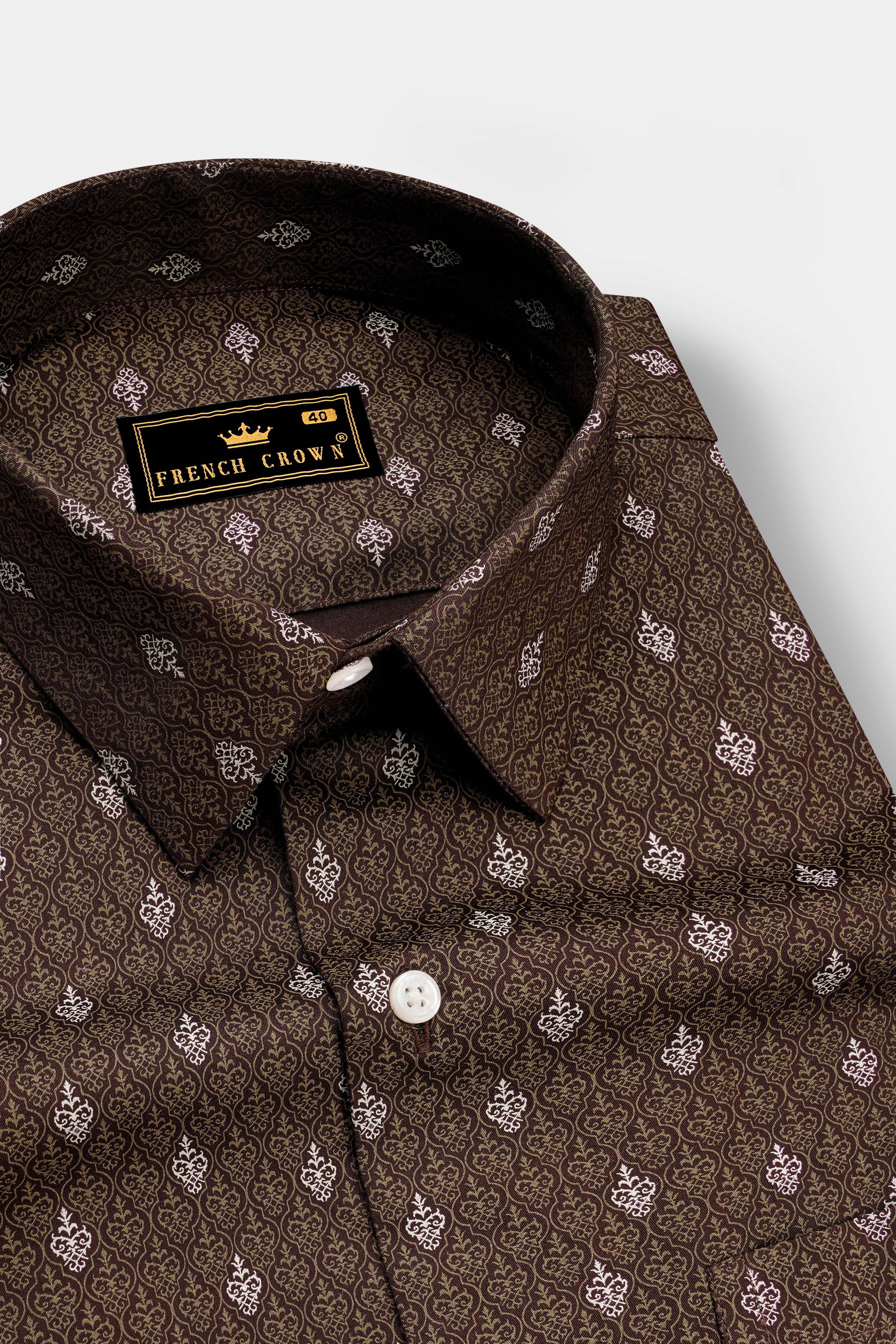 Bronzio-Iroko Brown Damask Printed Subtle Sheen Super Soft Premium Cotton Dress Shirt