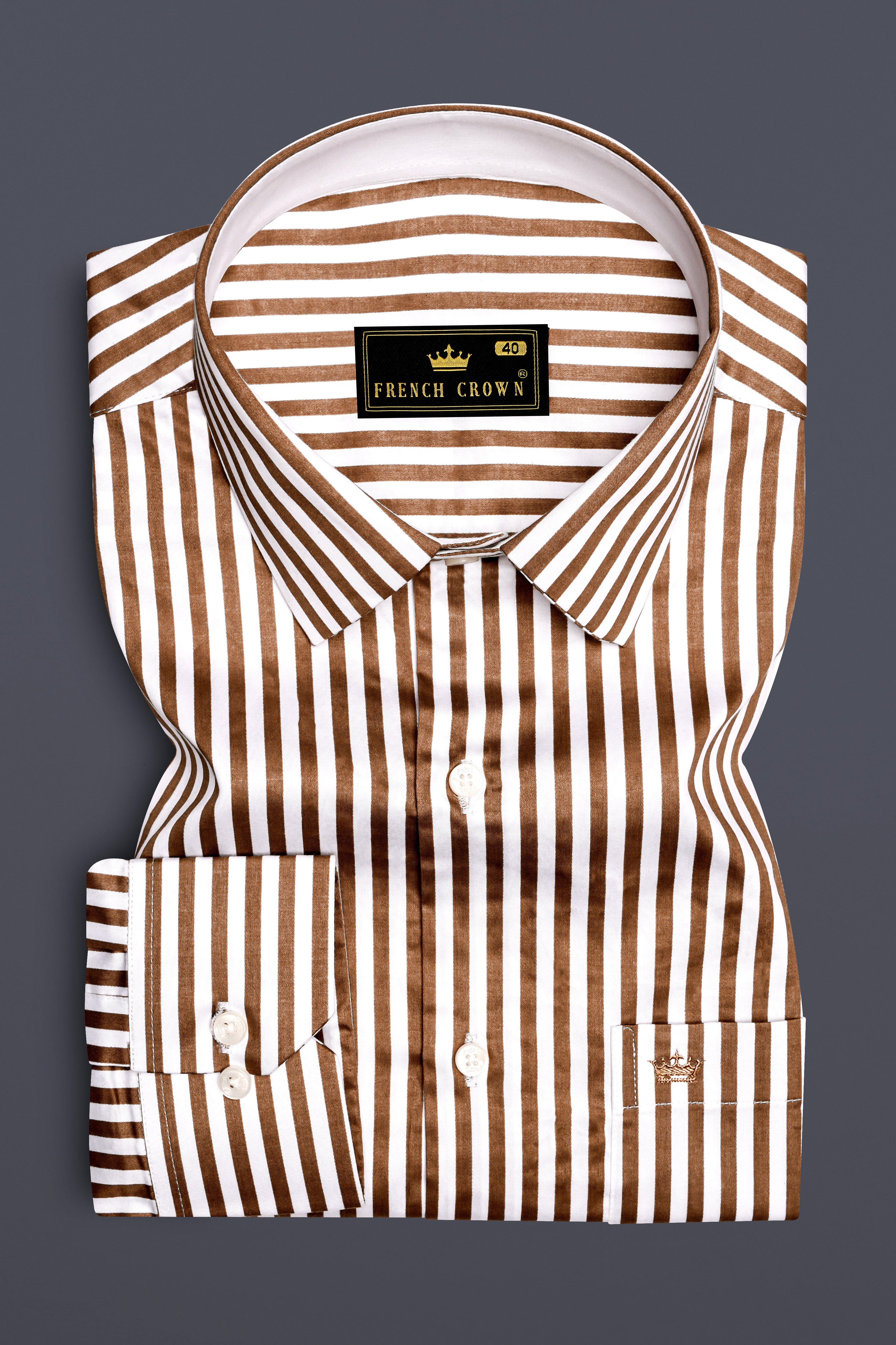 Bralisse-Tawny Brown And Bright White Striped Super Soft Premium Cotton Dress Shirt