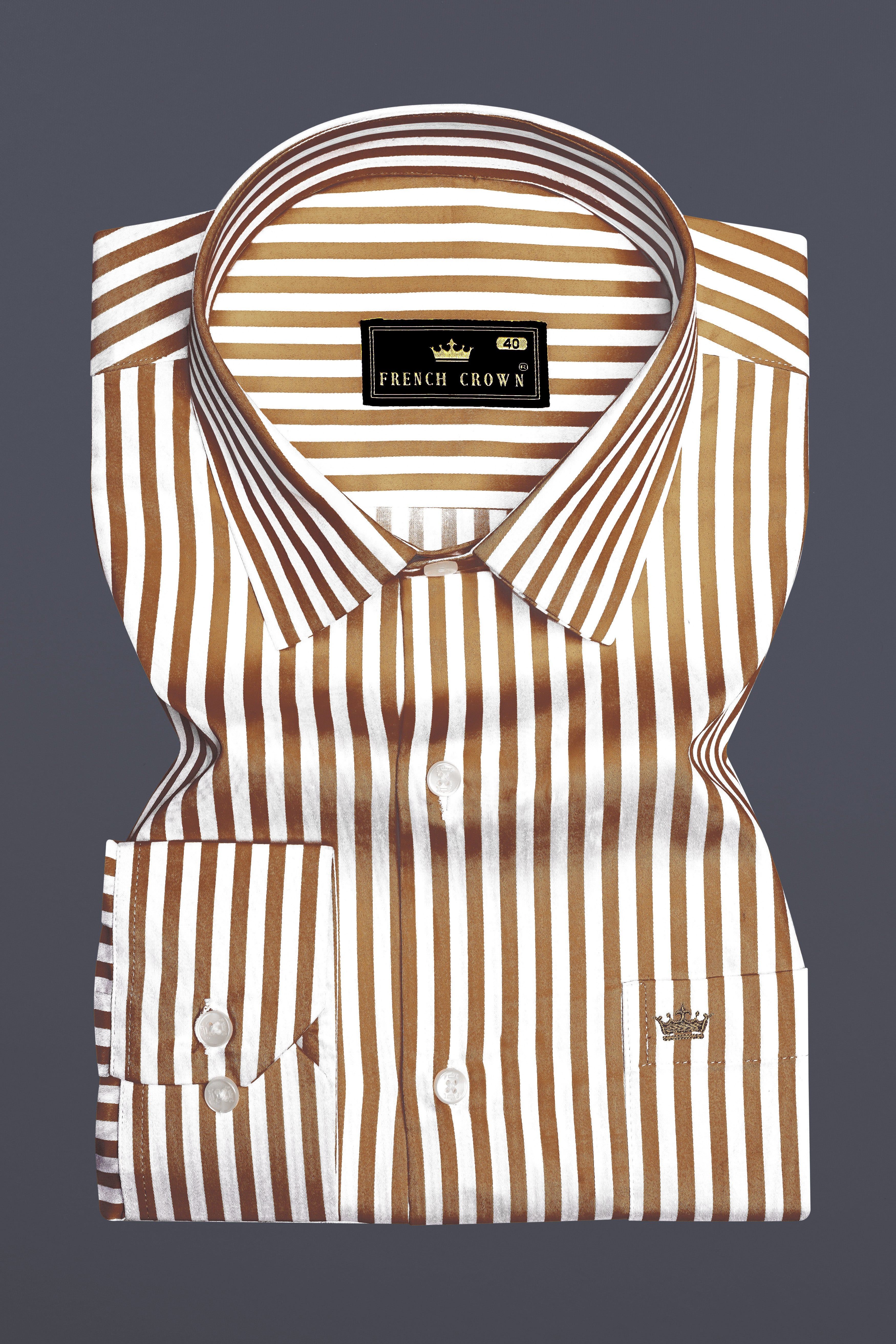 Bralisse-Tawny Brown And Bright White Striped Subtle Sheen Super Soft Premium Cotton Dress Shirt