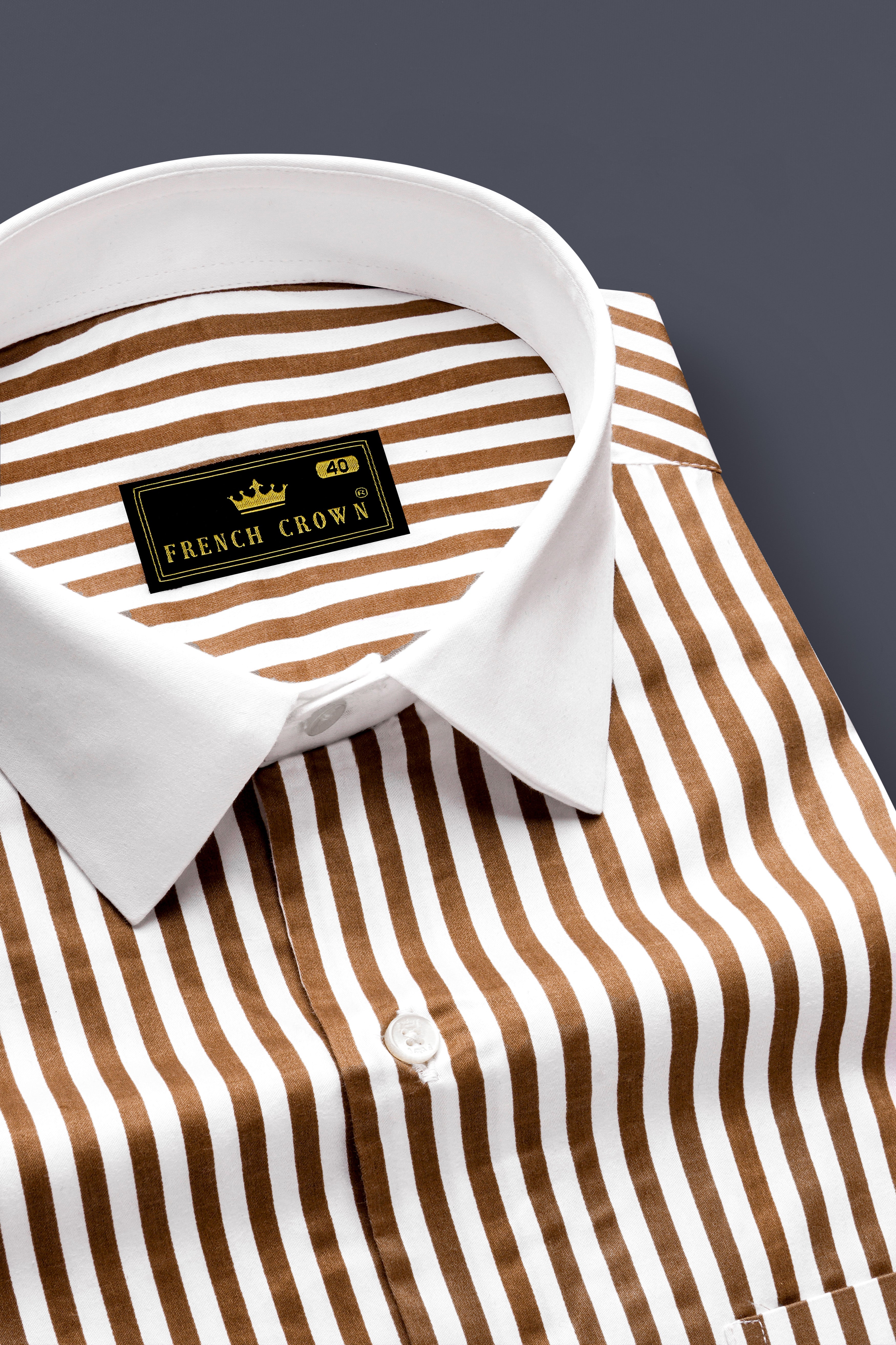 Bralisse-Tawny Brown And Bright White Striped Super Soft Premium Cotton Formal White Cuff Collar Shirt