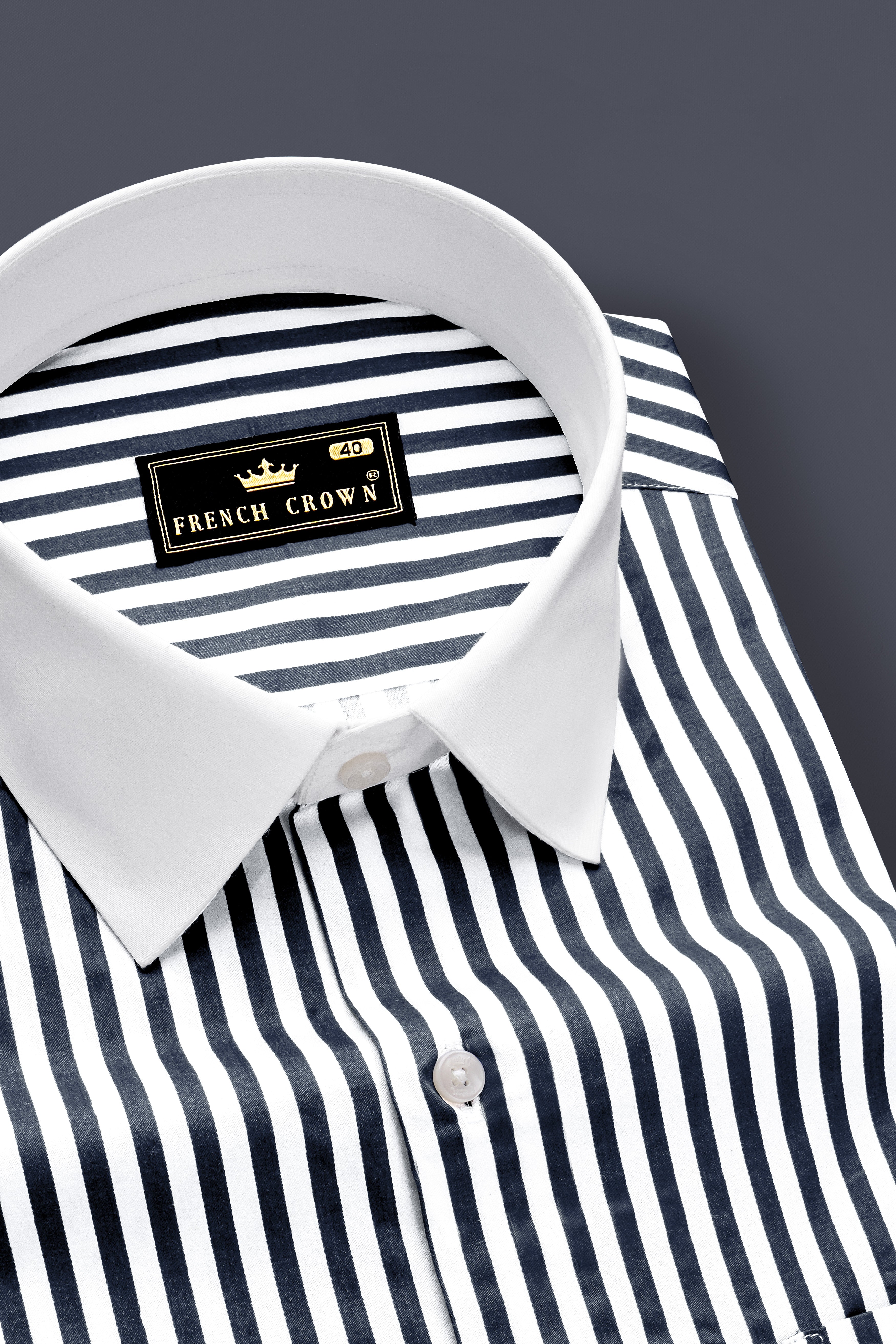 Charvion-Charcoal Gray And Bright White Striped Super Soft Premium Cotton Formal White Cuff Collar Shirt
