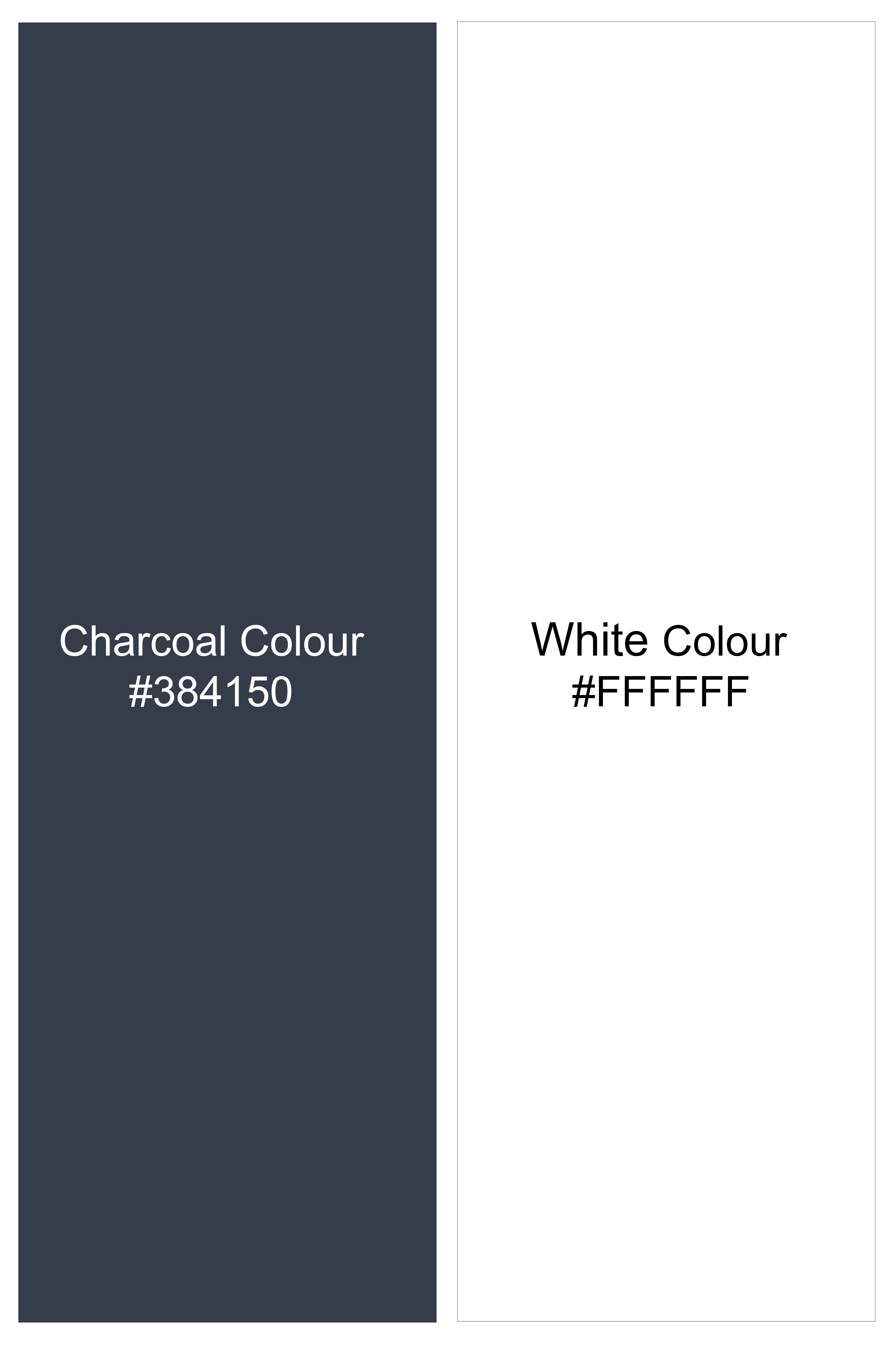 Charvion-Charcoal Gray And Bright White Striped Super Soft Premium Cotton Formal White Cuff Collar Shirt