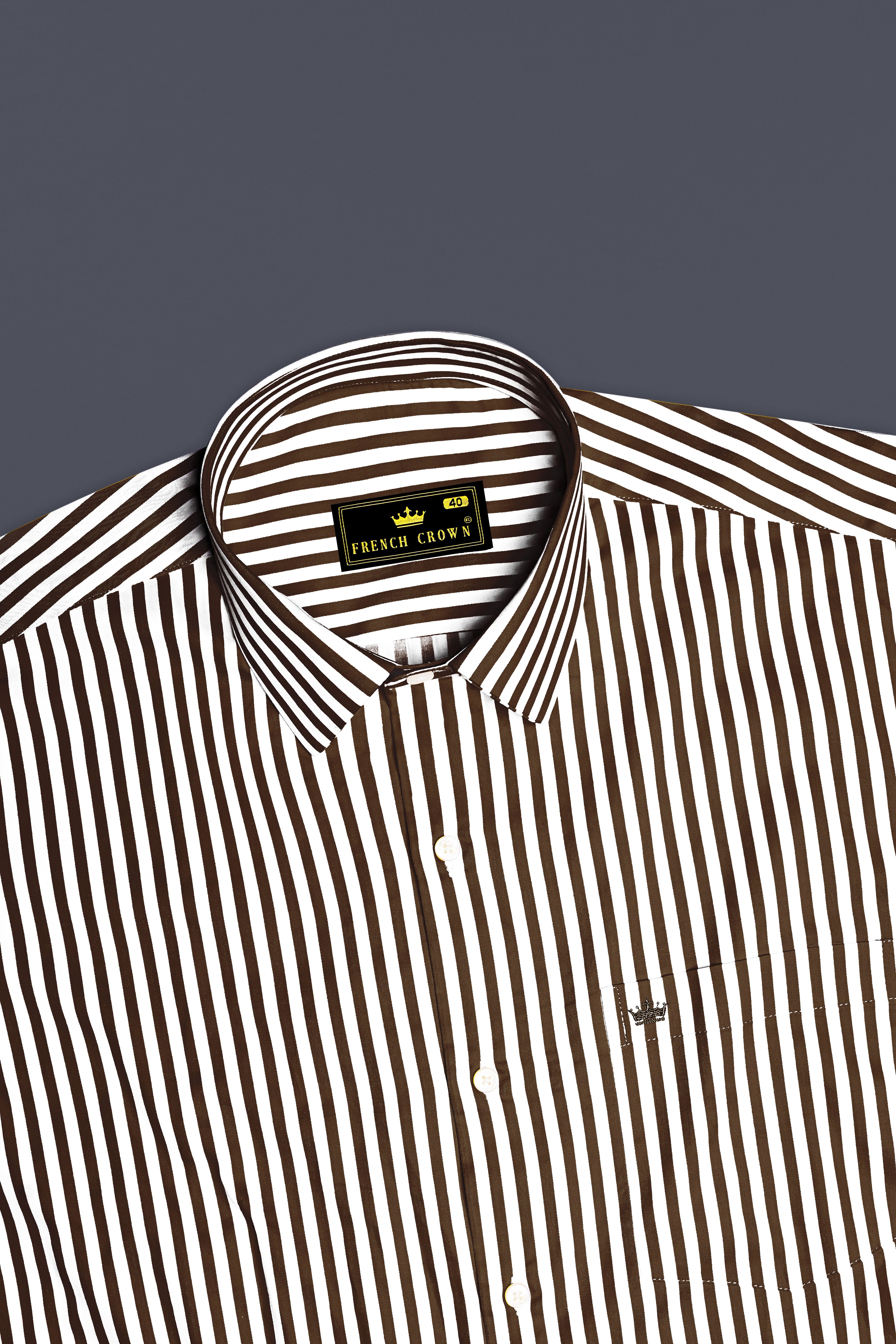 Metavue-Metallic Brown And Bright White Striped Subtle Sheen Super Soft Premium Cotton Dress Shirt