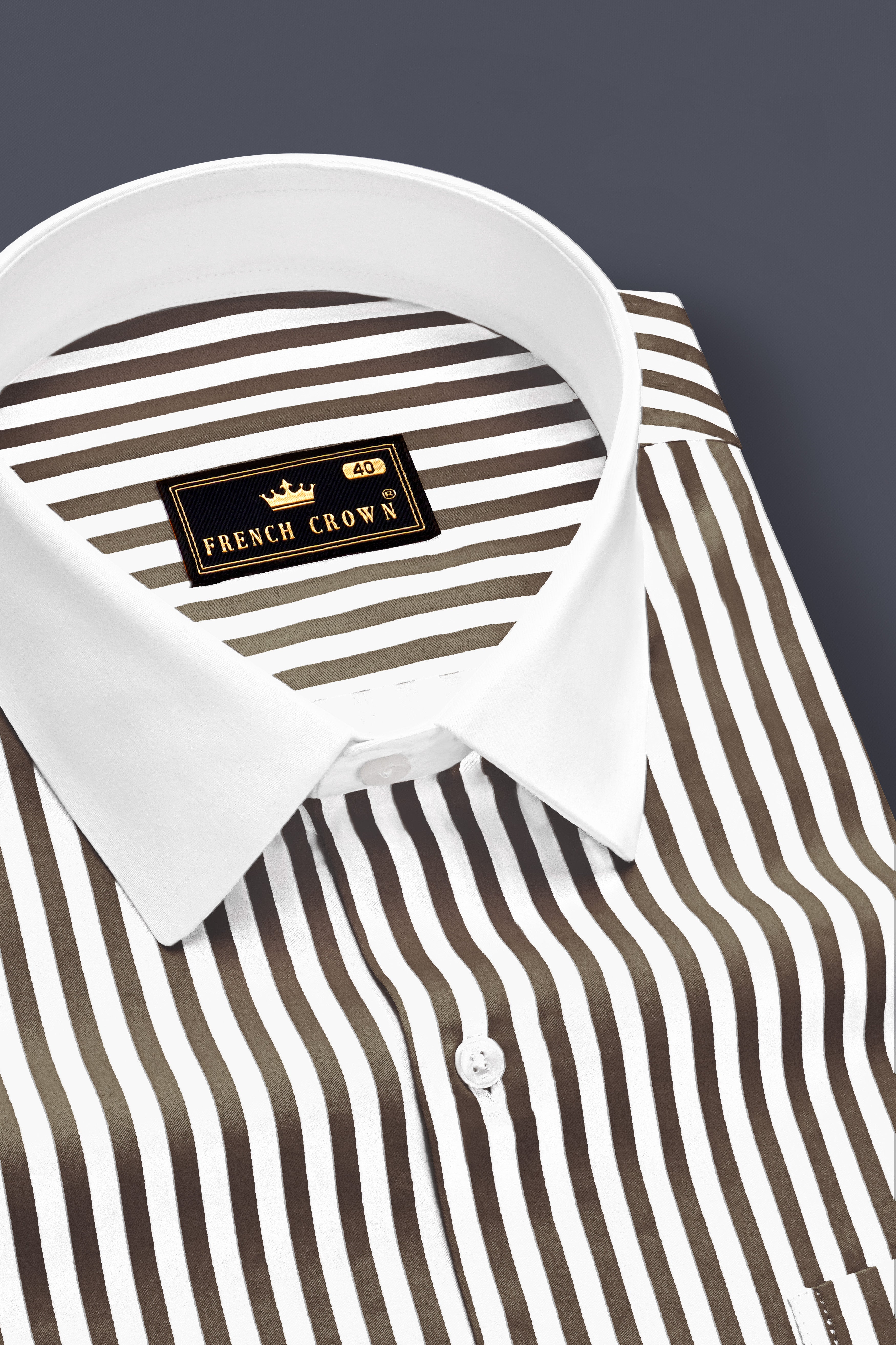 Metavue-Metallic Brown And Bright White Striped Super Soft Premium Cotton Formal White Cuff Collar Shirt