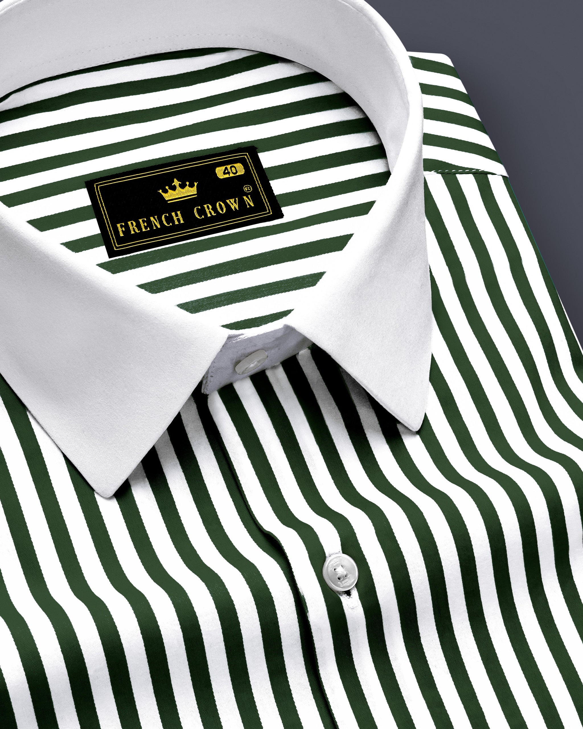Men Green & White Classic Striped Formal Shirt