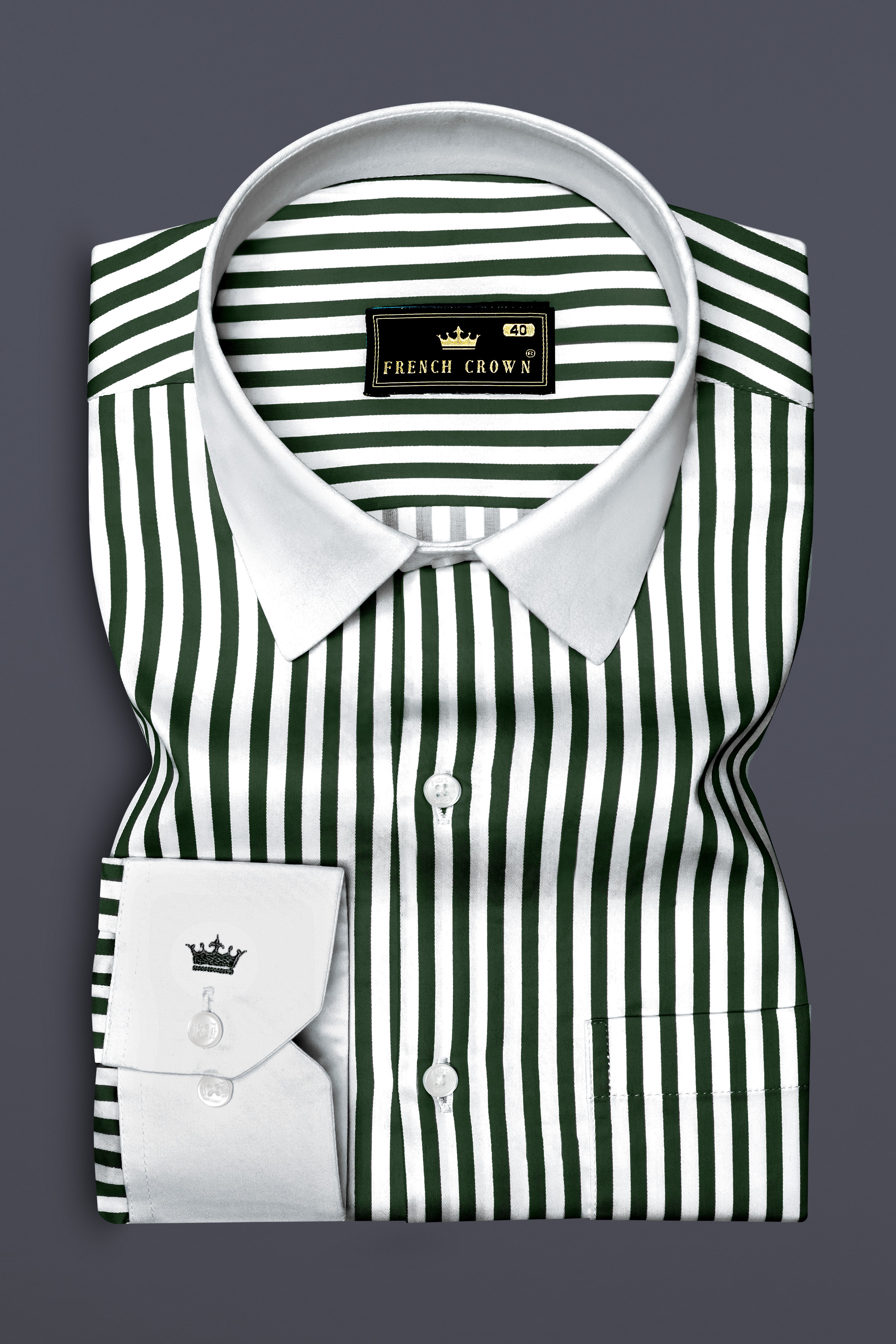 Veralux-Everglade Green And Bright White Striped Super Soft Premium Cotton Formal White Cuff Collar Shirt