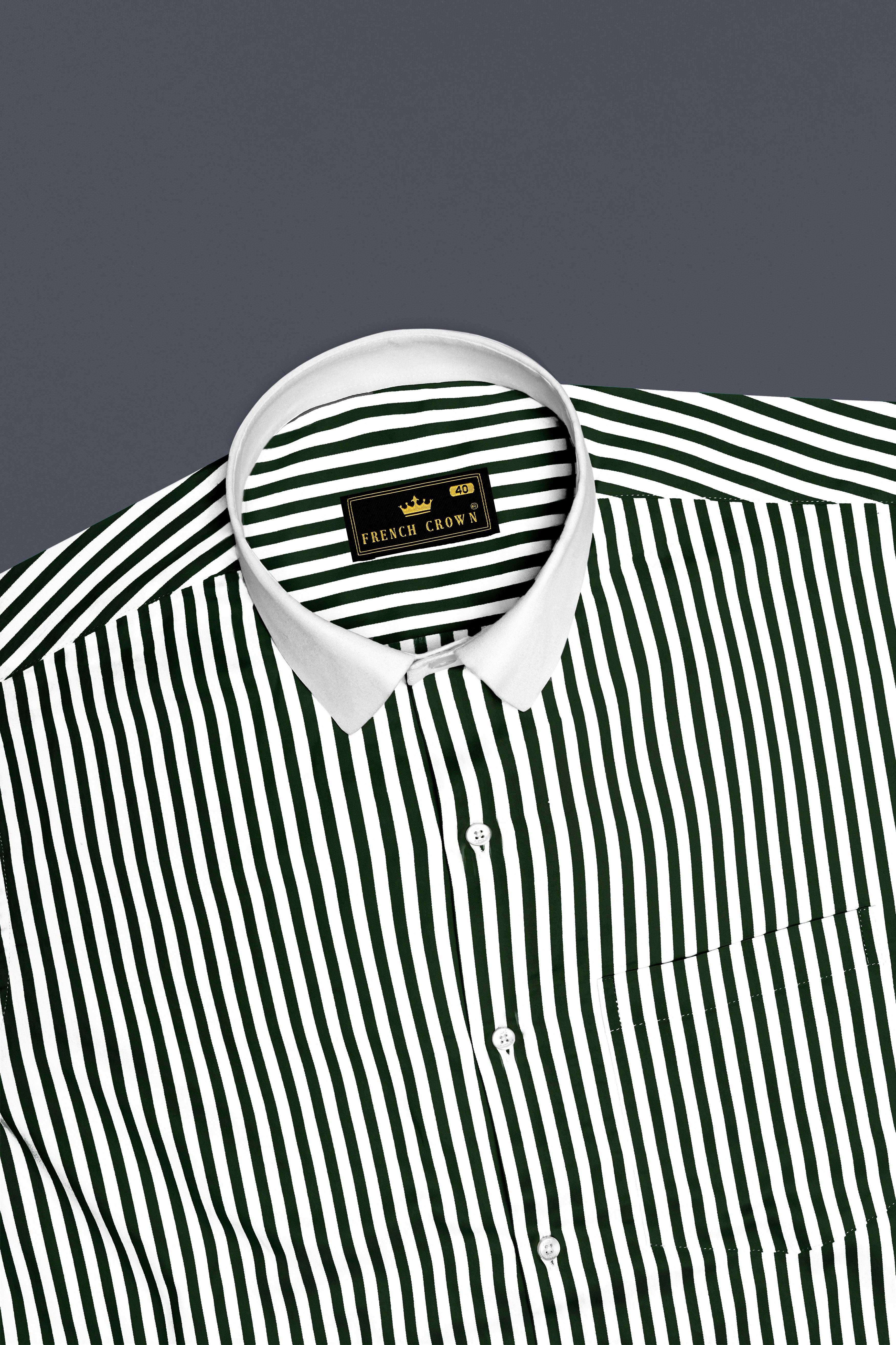 Veralux-Everglade Green And Bright White Striped Super Soft Premium Cotton Formal White Cuff Collar Shirt