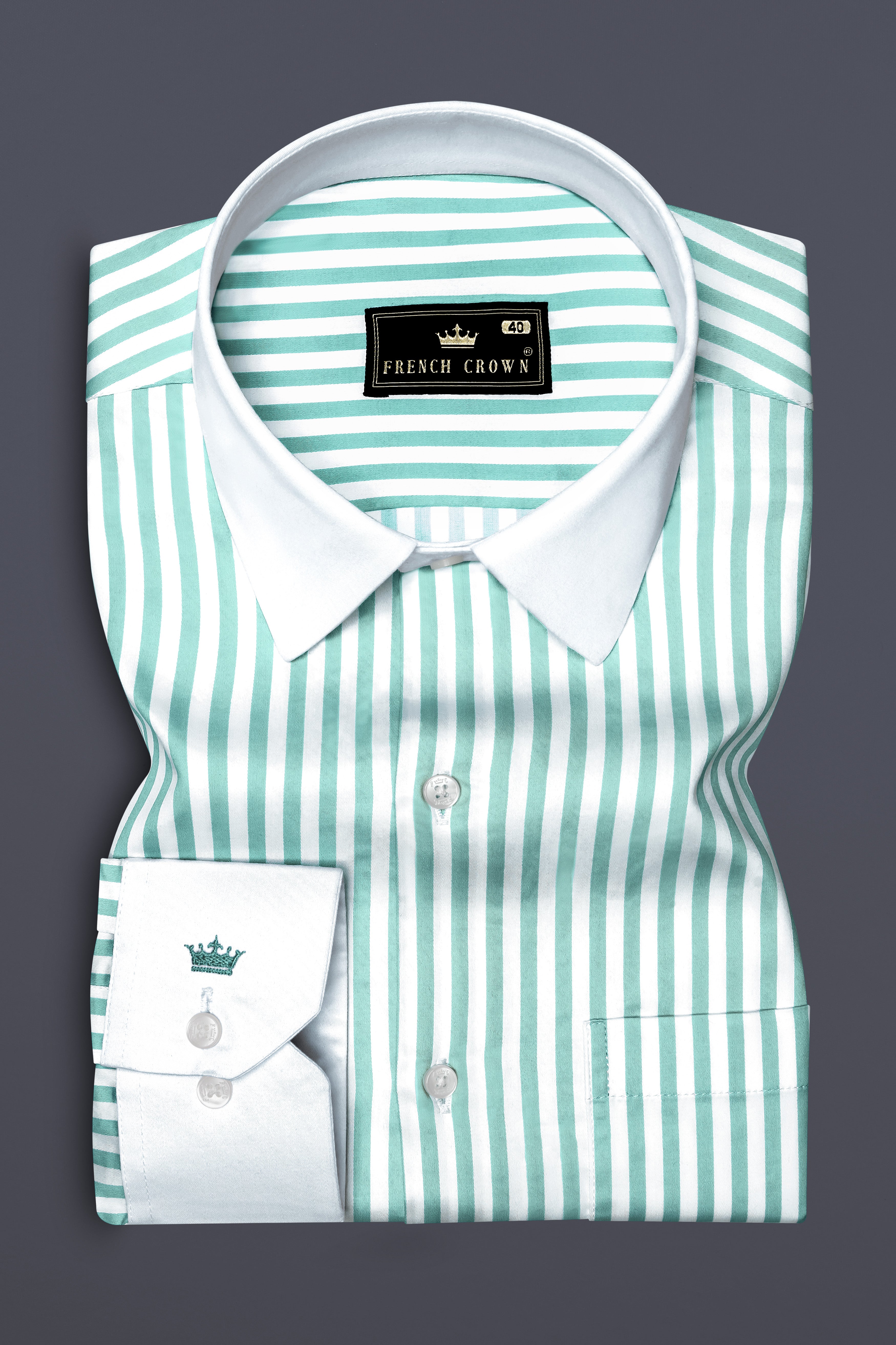 Glacira-Blizzard Blue And Bright White Striped Super Soft Premium Cotton Formal White Cuff Collar Shirt
