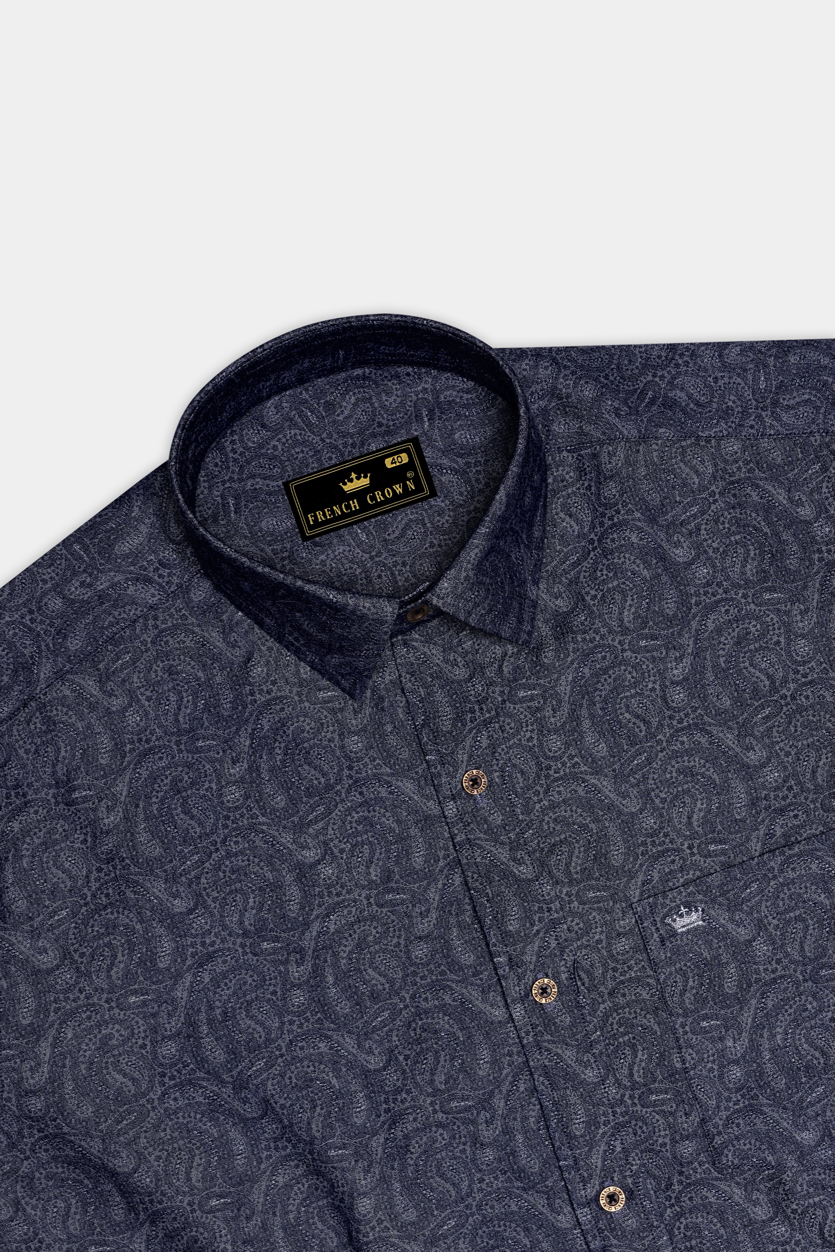 Paiscrest-Vulcan Denim Blue Paisley Printed Super Soft Premium Cotton Casual Shirt