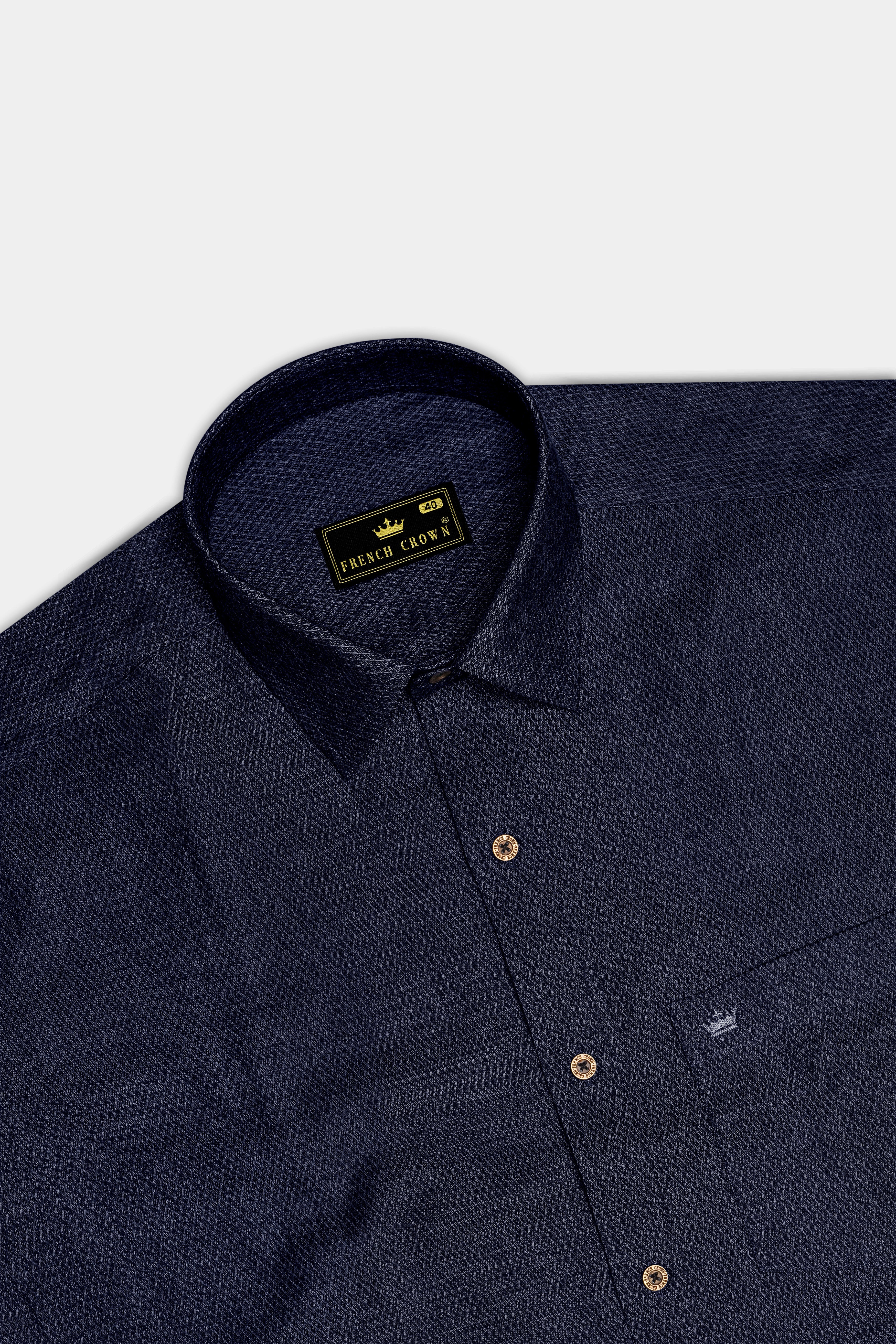 Hexivra-Cinder Denim Blue Honeycomb Dobby Textured Super Soft Premium Cotton Casual Shirt