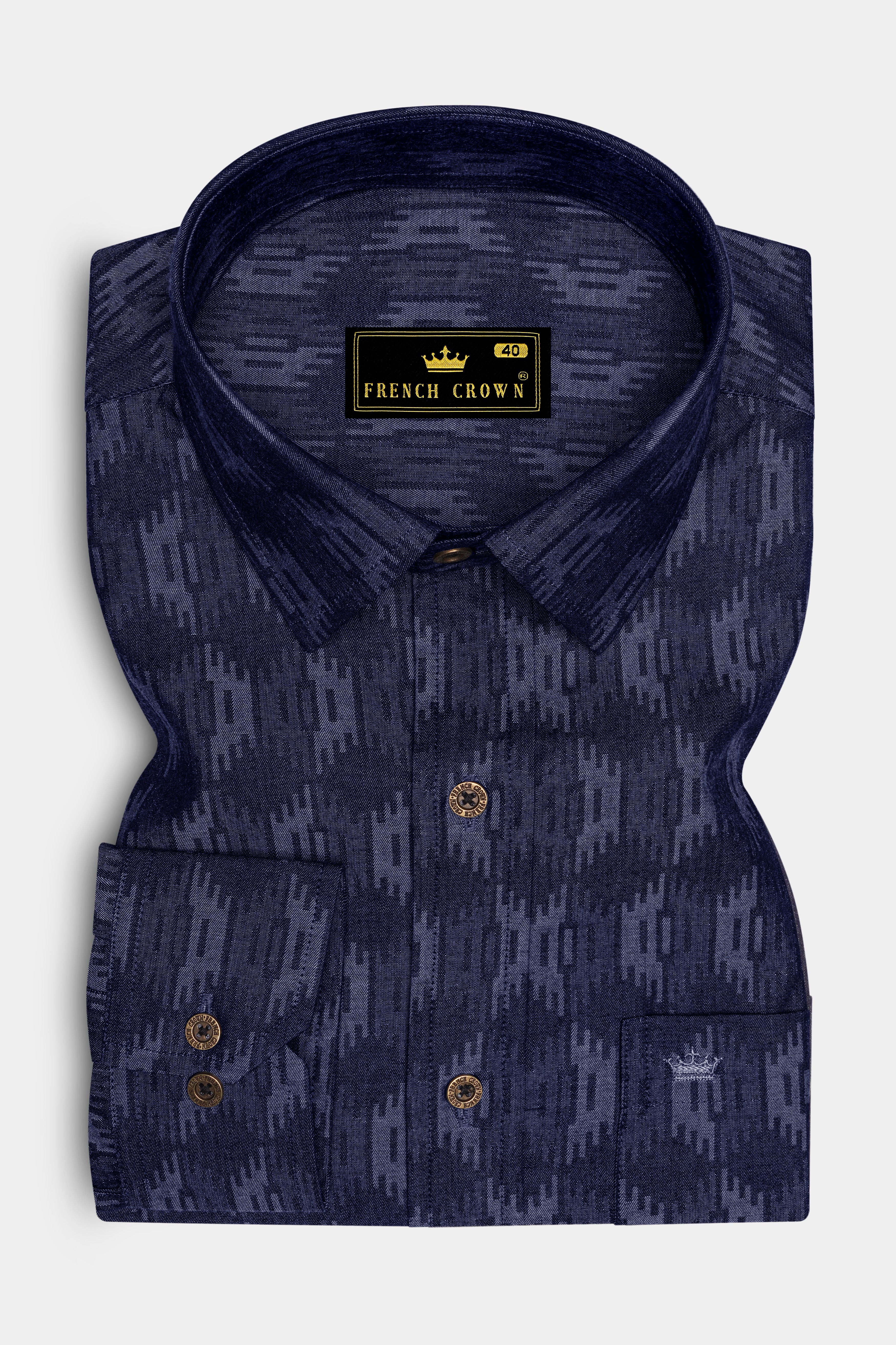 Noctivell-Nightfall Denim Blue Ikat Textured Super Soft Premium Cotton Casual Shirt