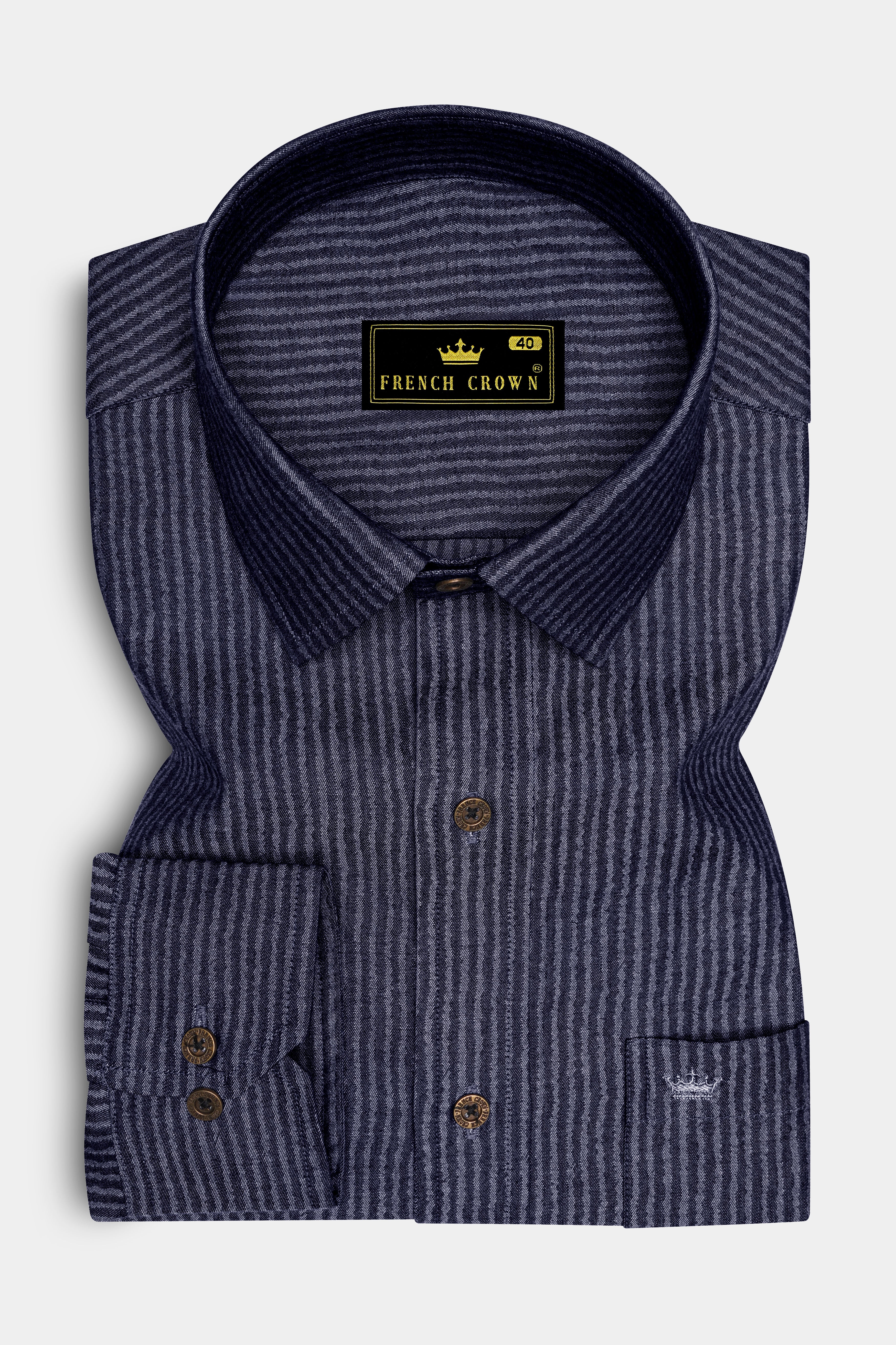 Striora-Graphite Denim Blue Striped Super Soft Premium Cotton Casual Shirt