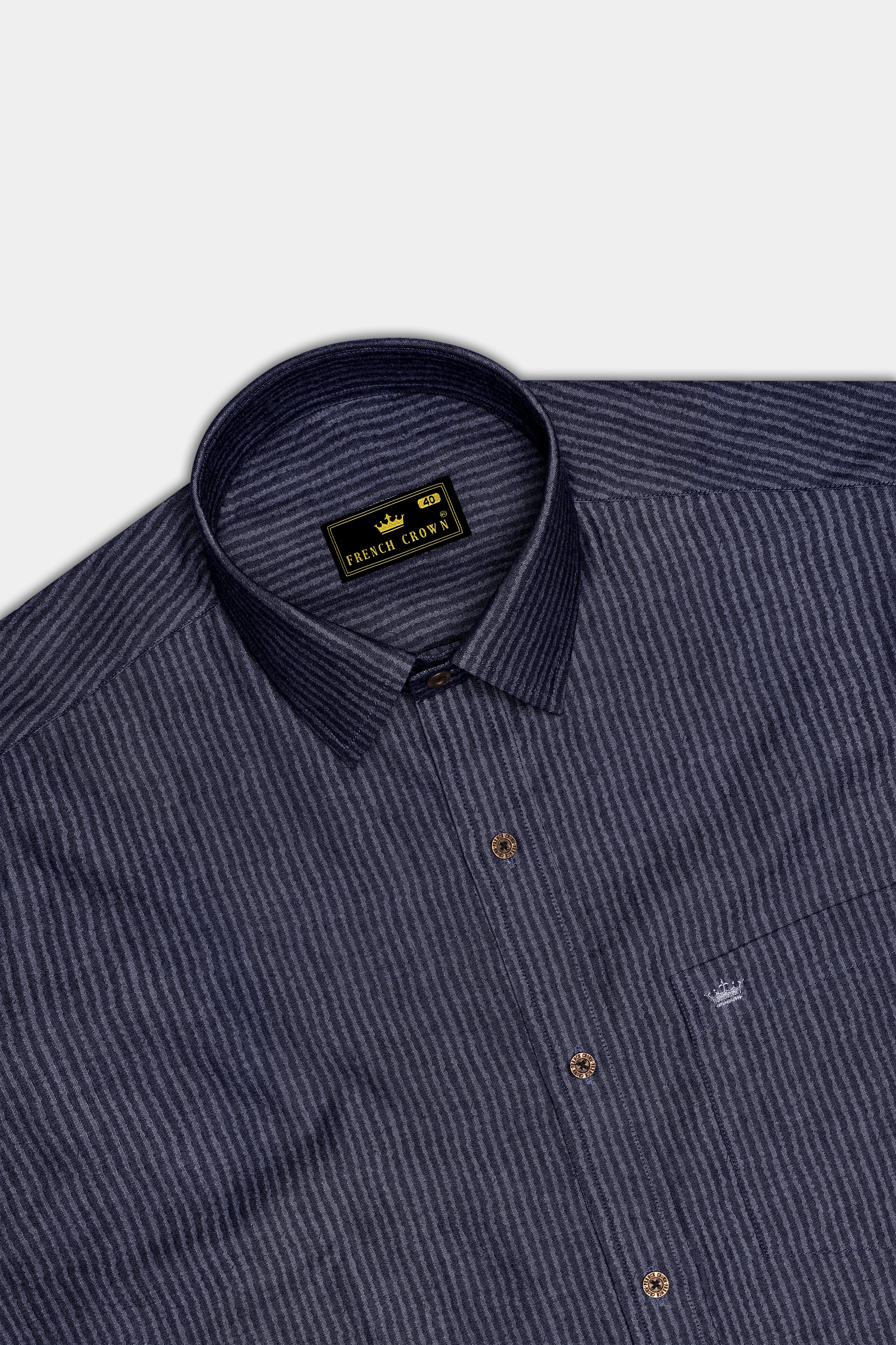 Striora-Graphite Denim Blue Striped Super Soft Premium Cotton Casual Shirt