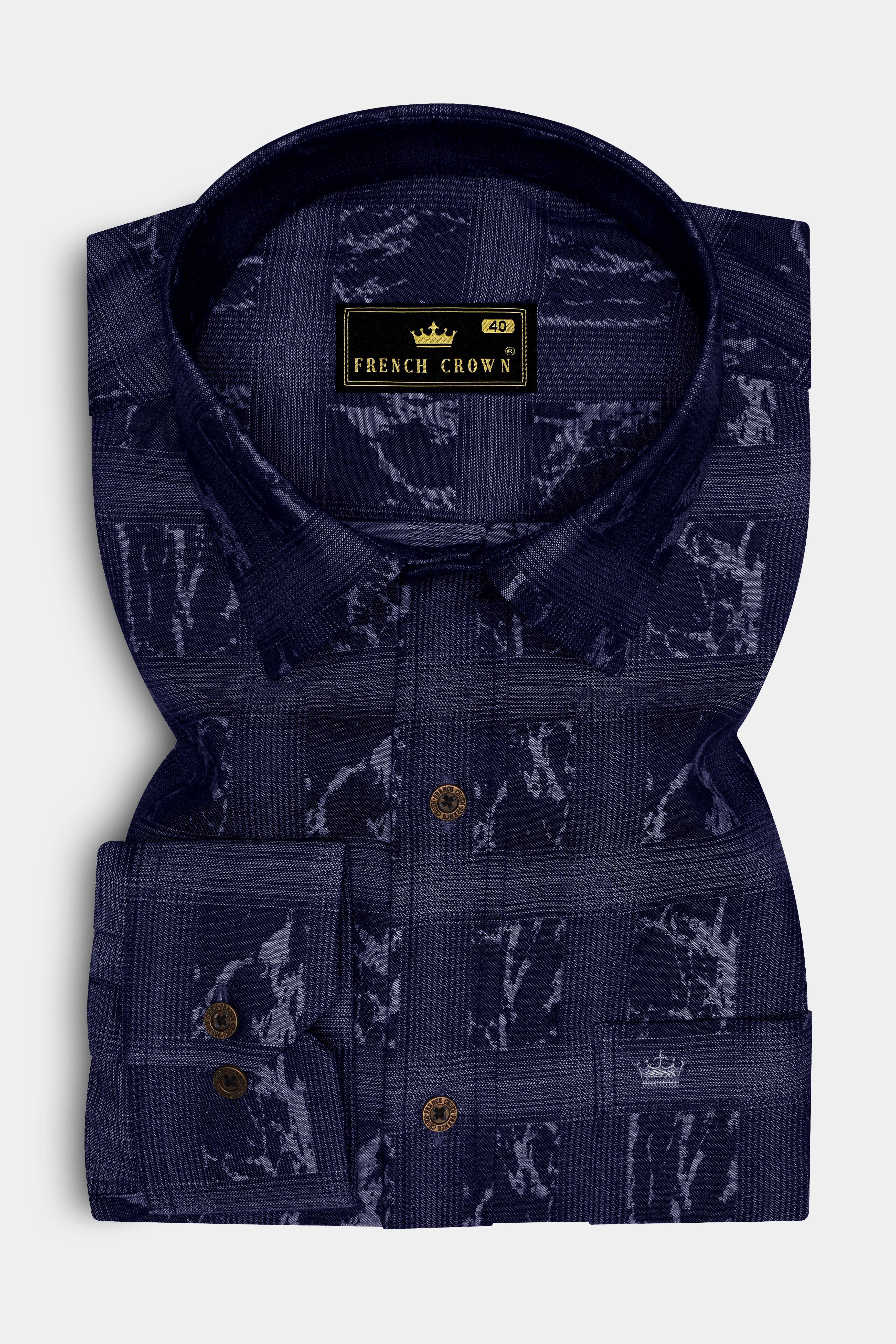 Noctimar-Ocean Noir Denim Blue Abstract Printed Super Soft Premium Cotton Casual Shirt