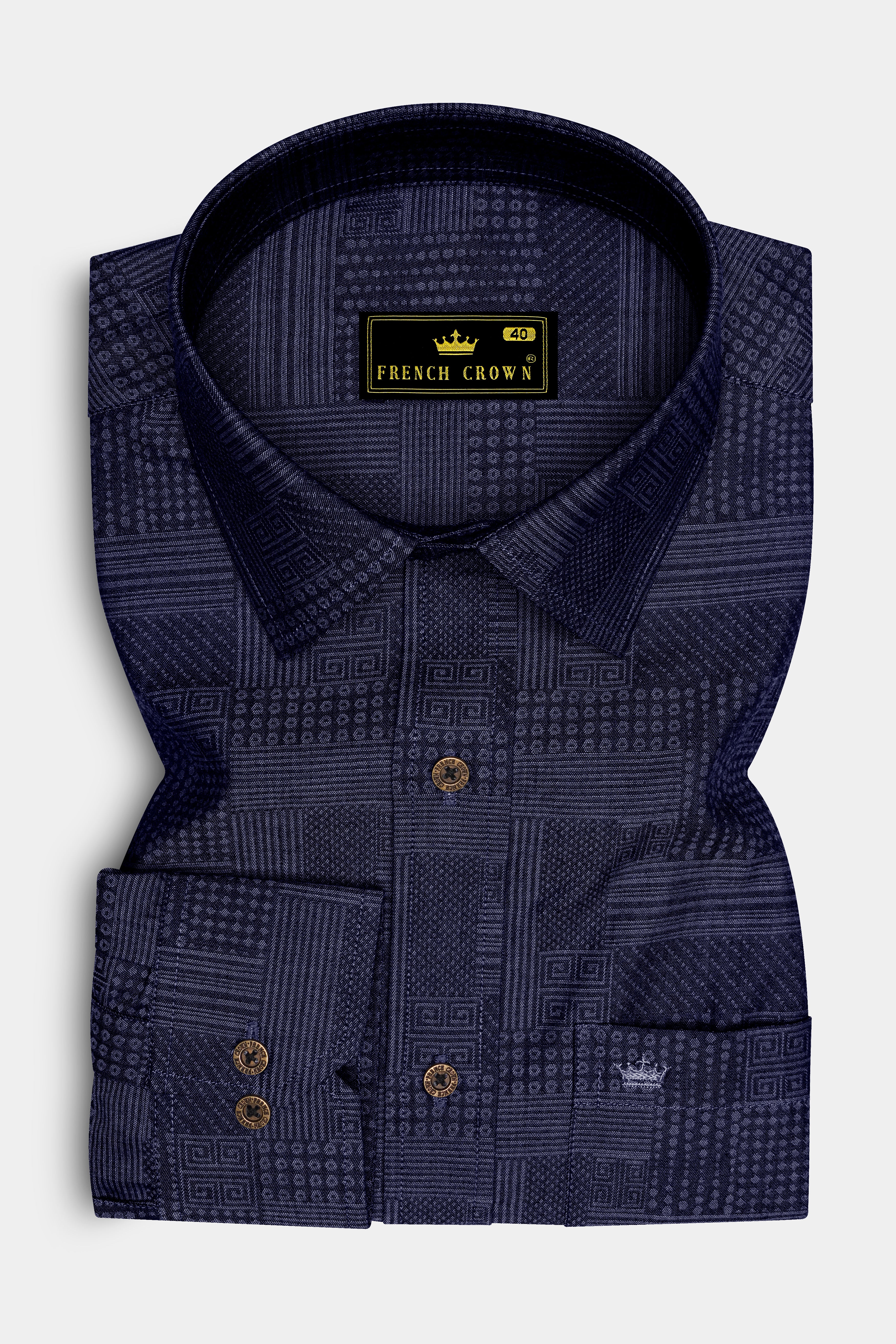 Denivell-Heritage Denim Blue Geometric Printed Super Soft Premium Cotton Casual Shirt