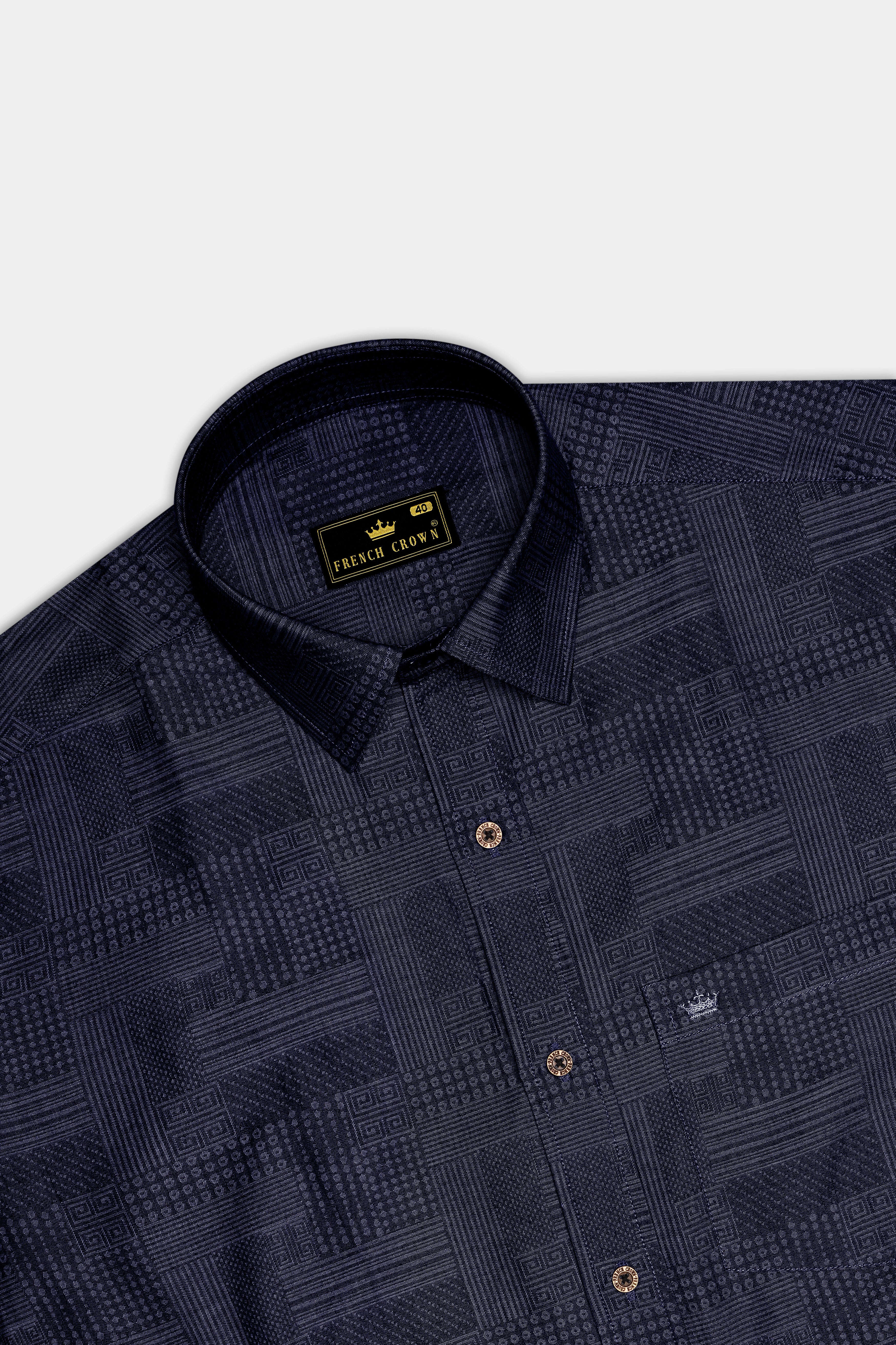 Denivell-Heritage Denim Blue Geometric Printed Super Soft Premium Cotton Casual Shirt