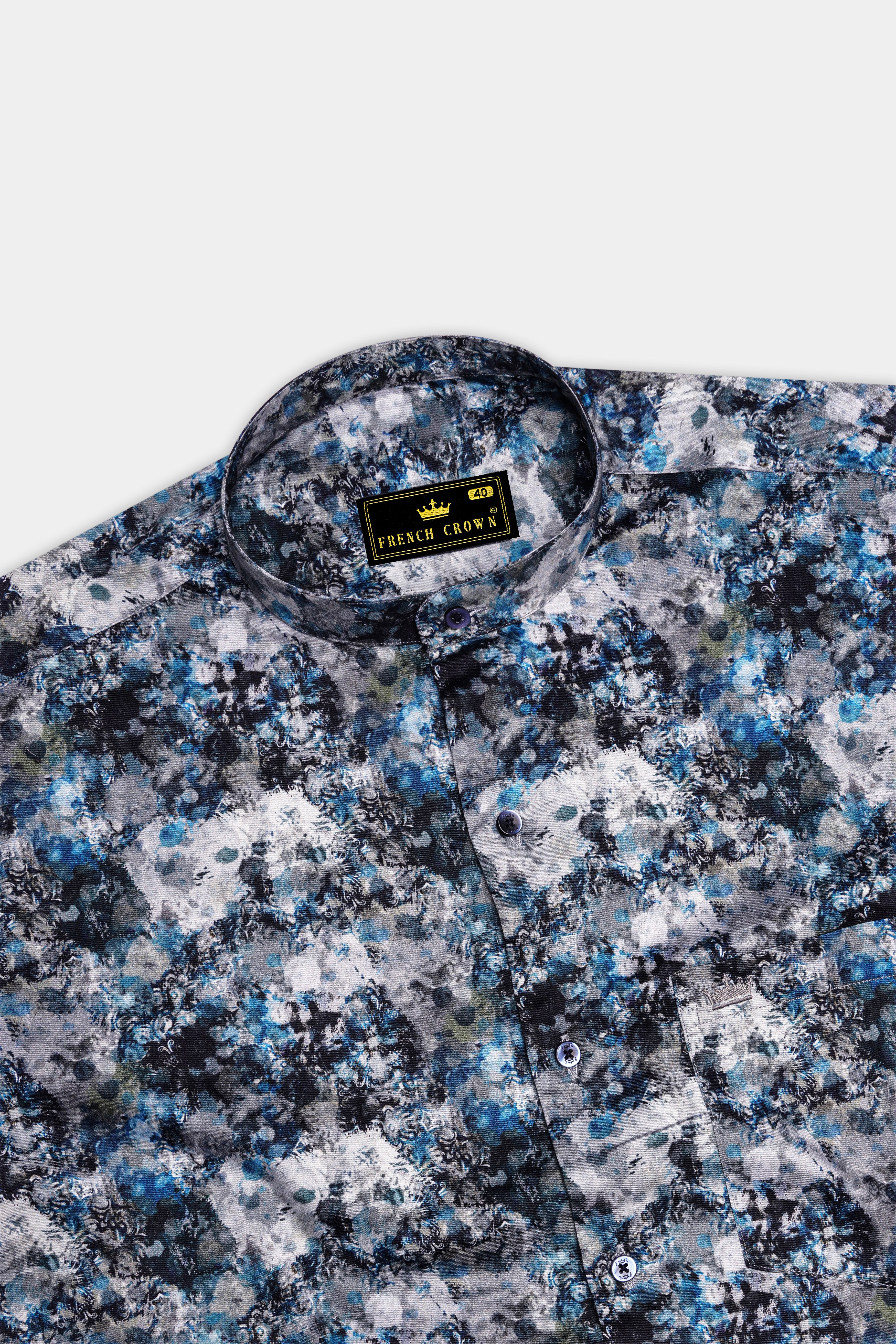 Aquivell-Dianne Blue And Bright White Aquarelle Storm Printed Super Soft Premium Cotton Semi Formal Shirt