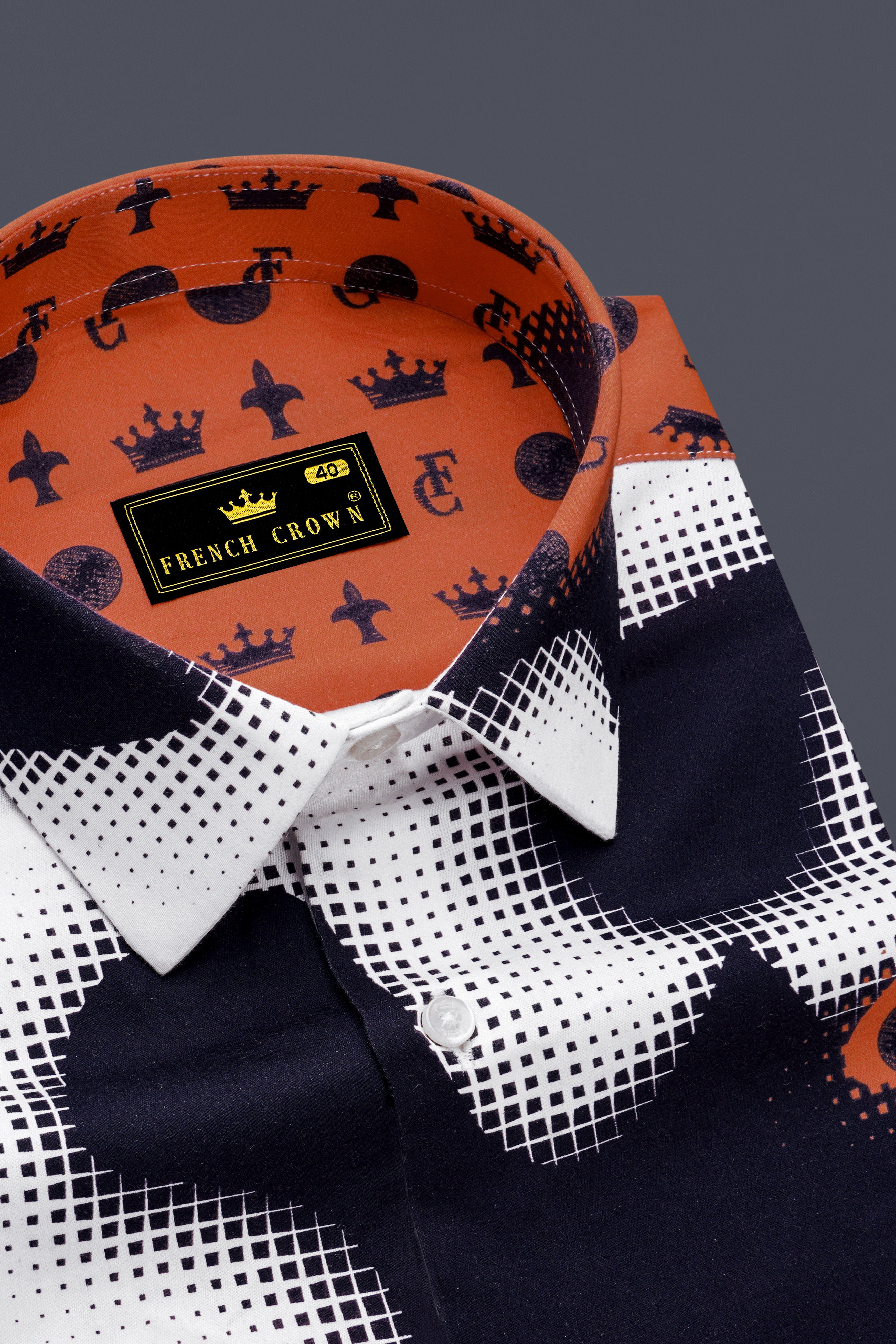 Tuscrest-Almost Blue And Tuscany Orange French Crown Elements Printed Super Soft Premium Cotton Casual Shirt