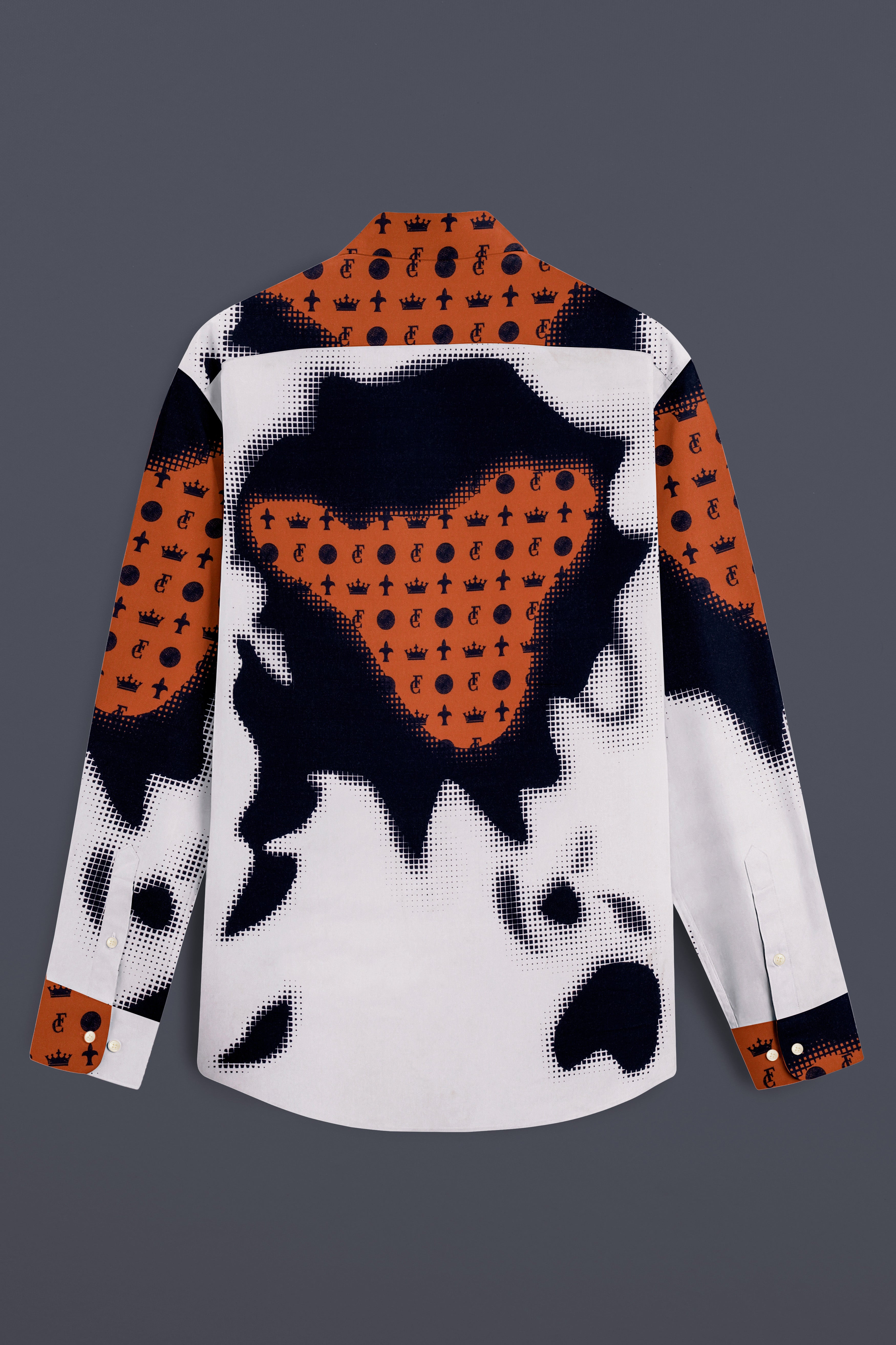 Tuscrest-Almost Blue And Tuscany Orange French Crown Elements Printed Super Soft Premium Cotton Casual Shirt