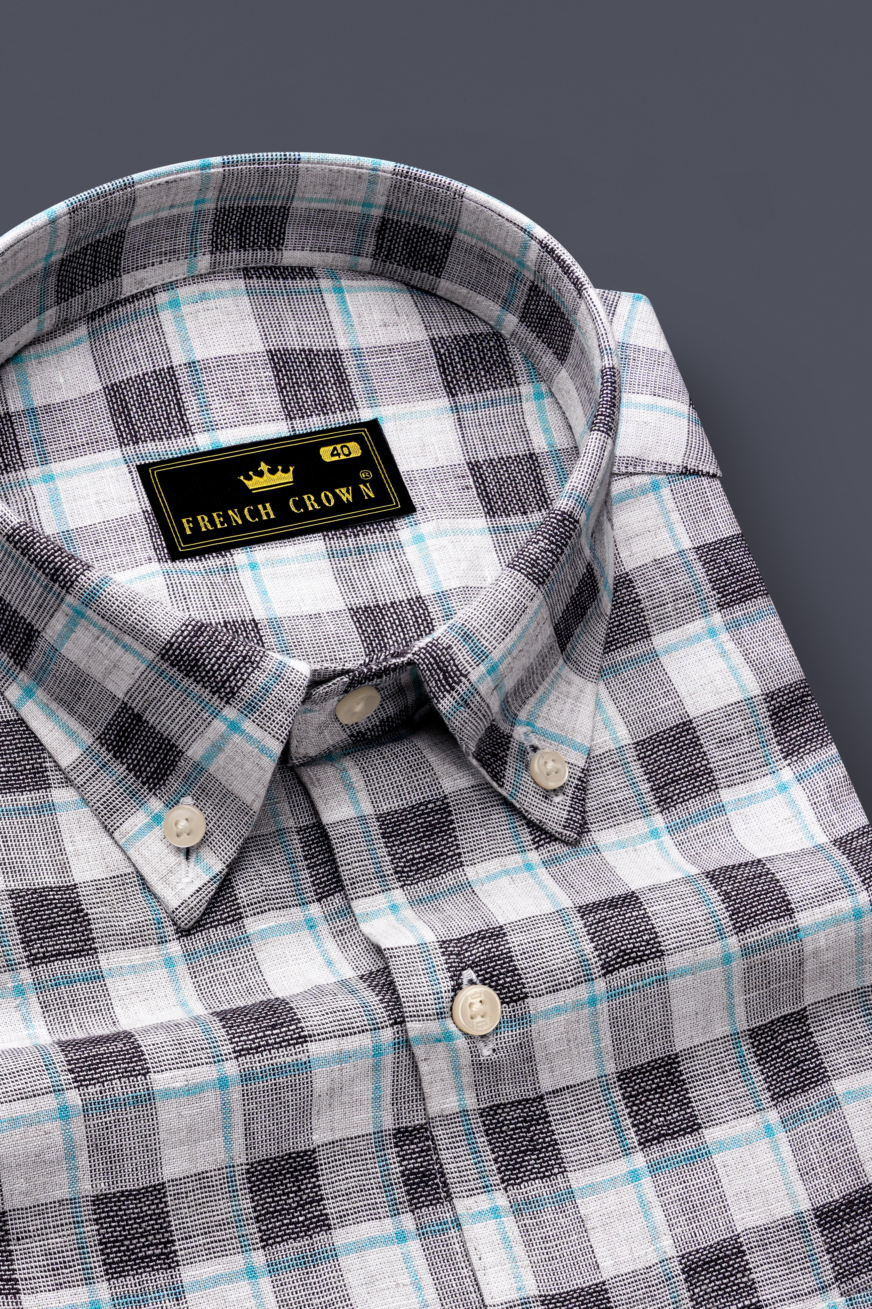 Horizvra-Vista White And Horizon Blue Plaid Luxurious Linen Semi Formal Shirt