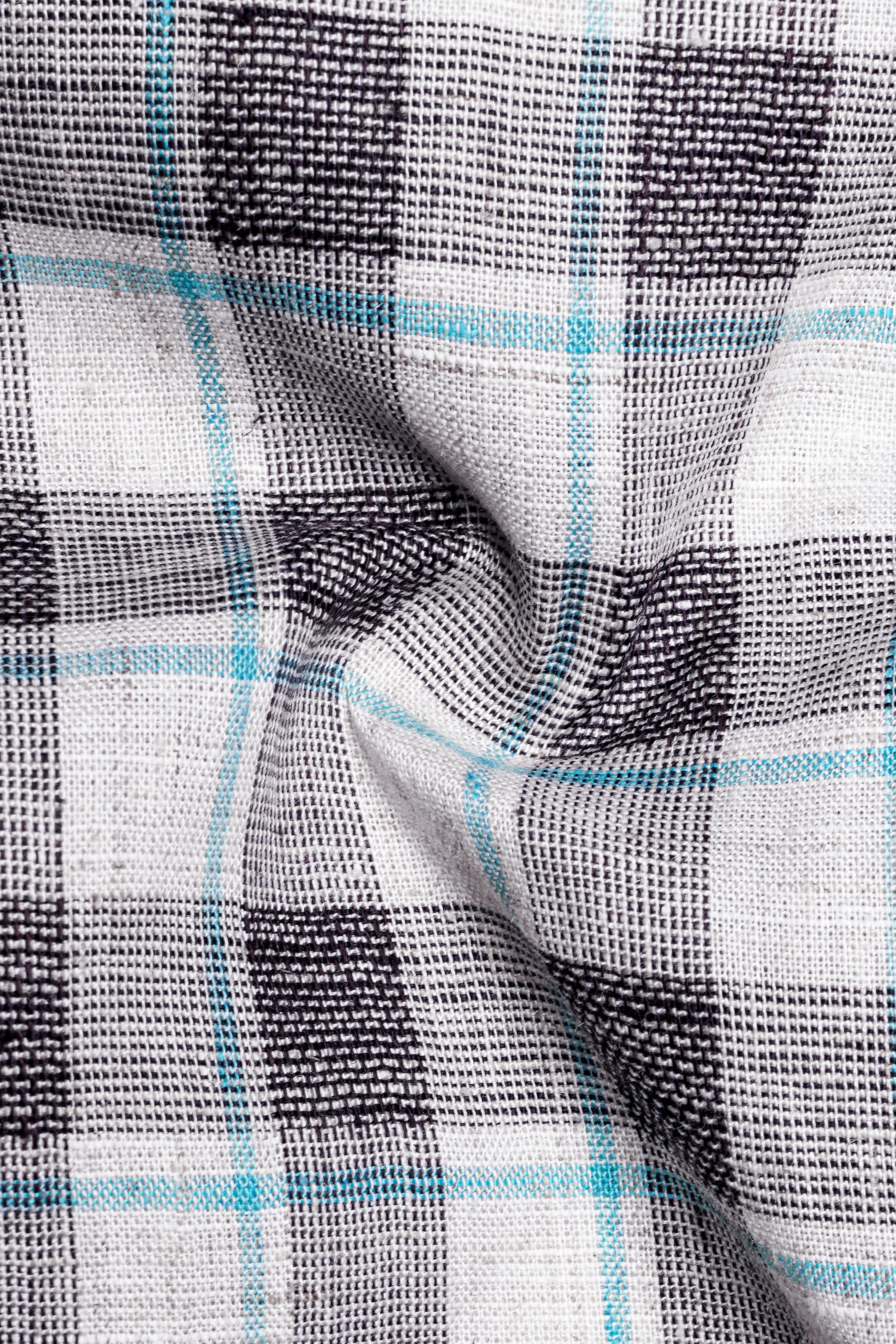 Horizvra-Vista White And Horizon Blue Plaid Luxurious Linen Semi Formal Shirt