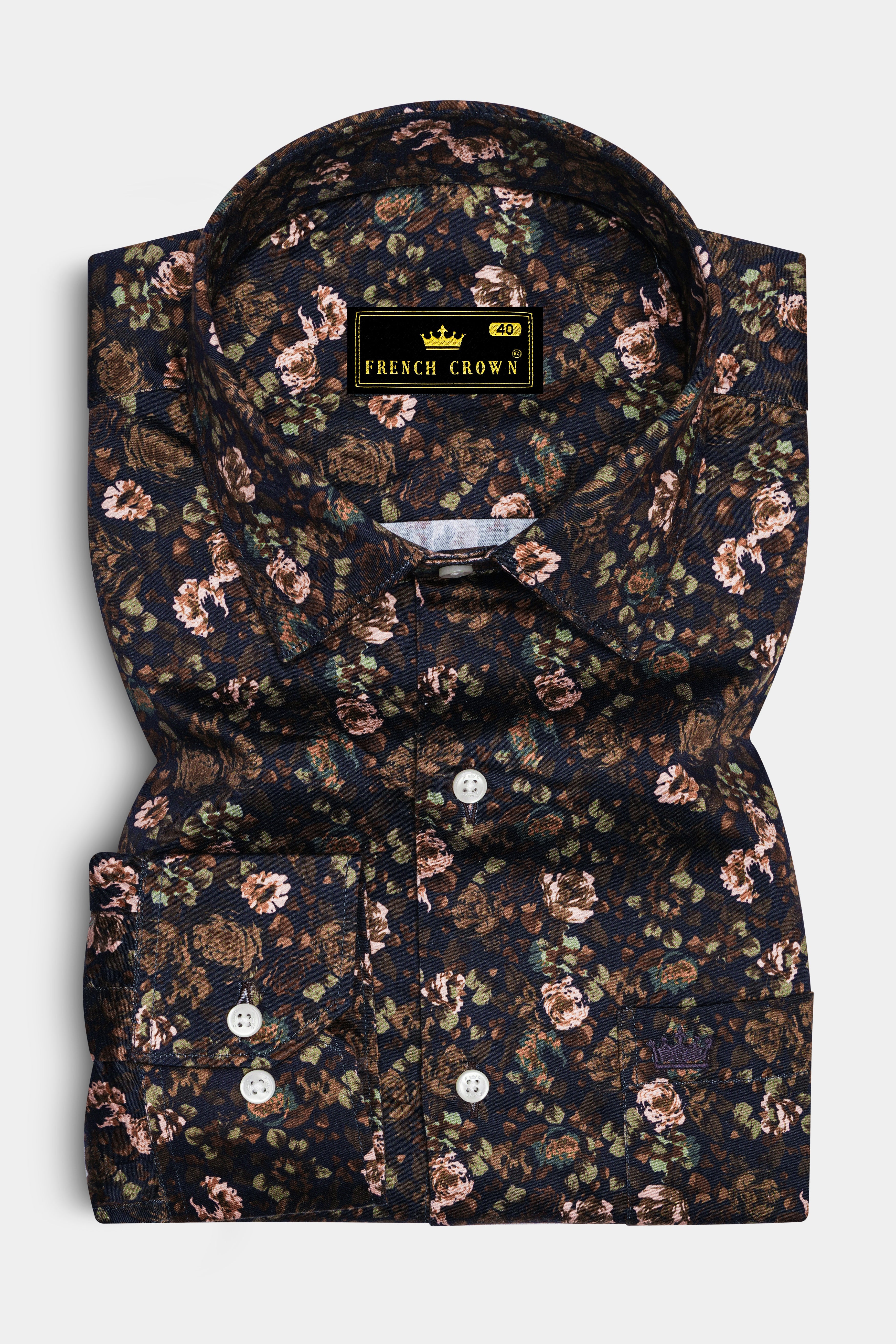 Eclora-Eclipse Brown Floral Printed Subtle Sheen Super Soft Premium Cotton Casual Shirt
