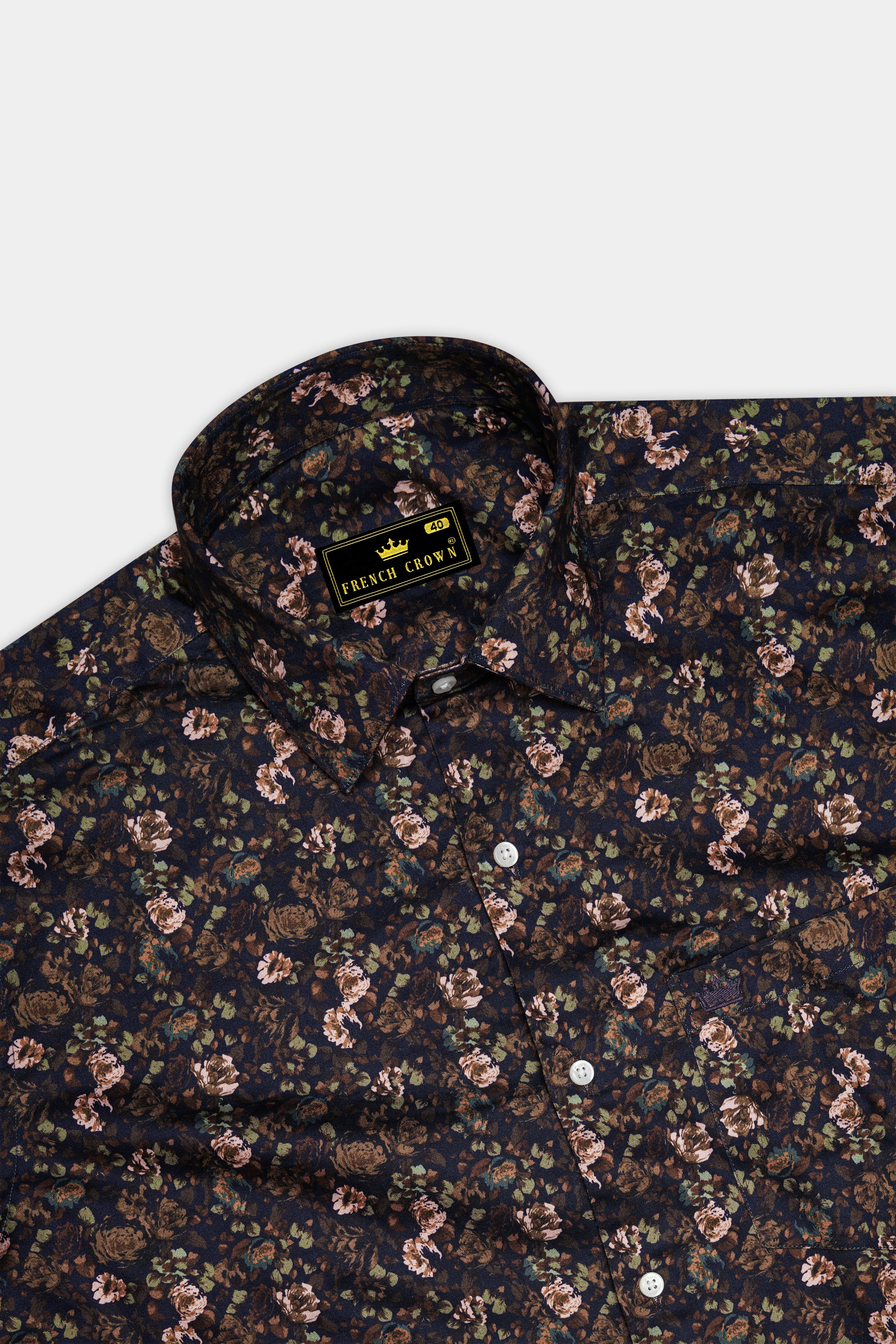 Eclora-Eclipse Brown Floral Printed Subtle Sheen Super Soft Premium Cotton Casual Shirt