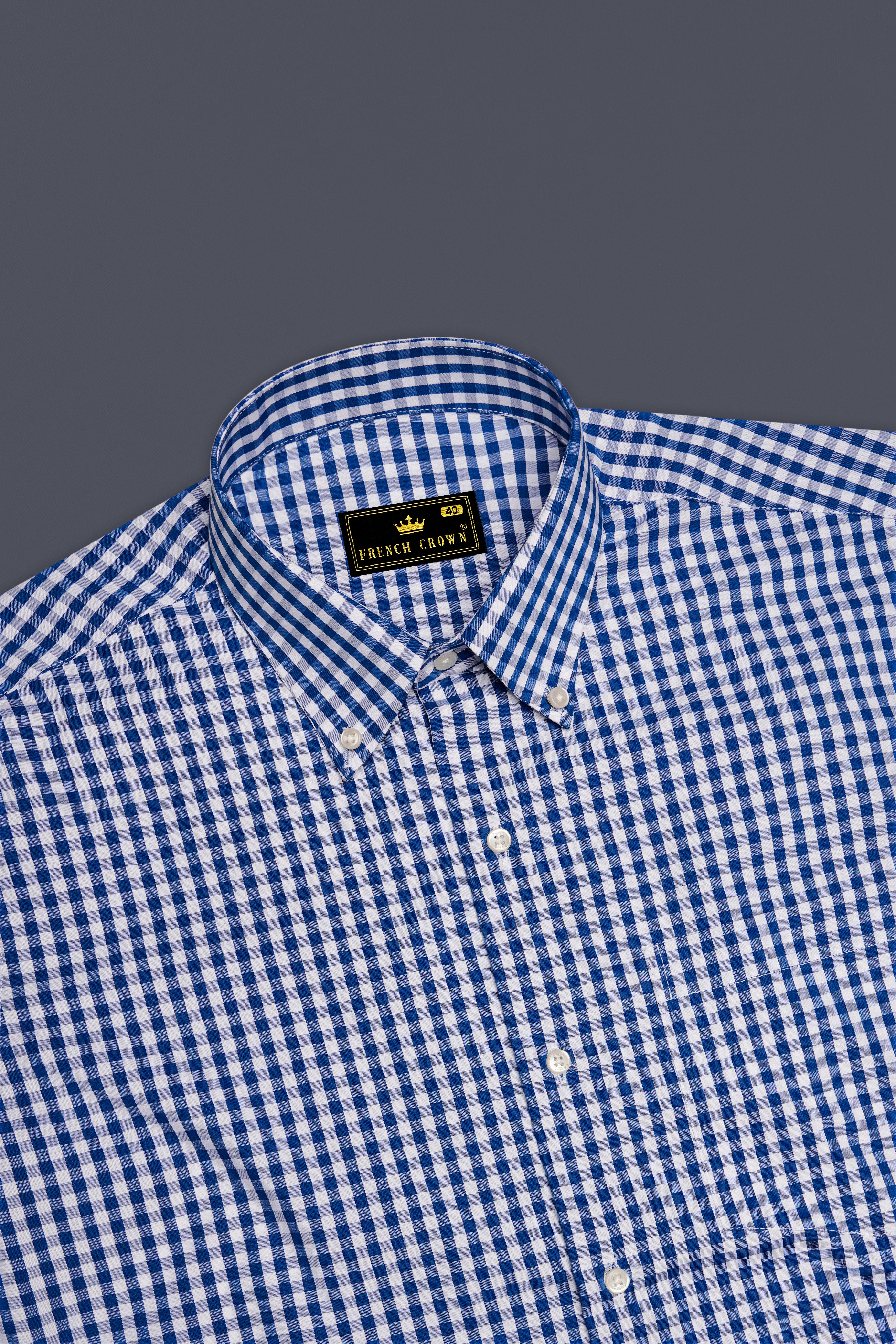 Azivon-Lapis Blue And Bright White Gingham Plaid Super Soft Premium Cotton Semi Formal Shirt