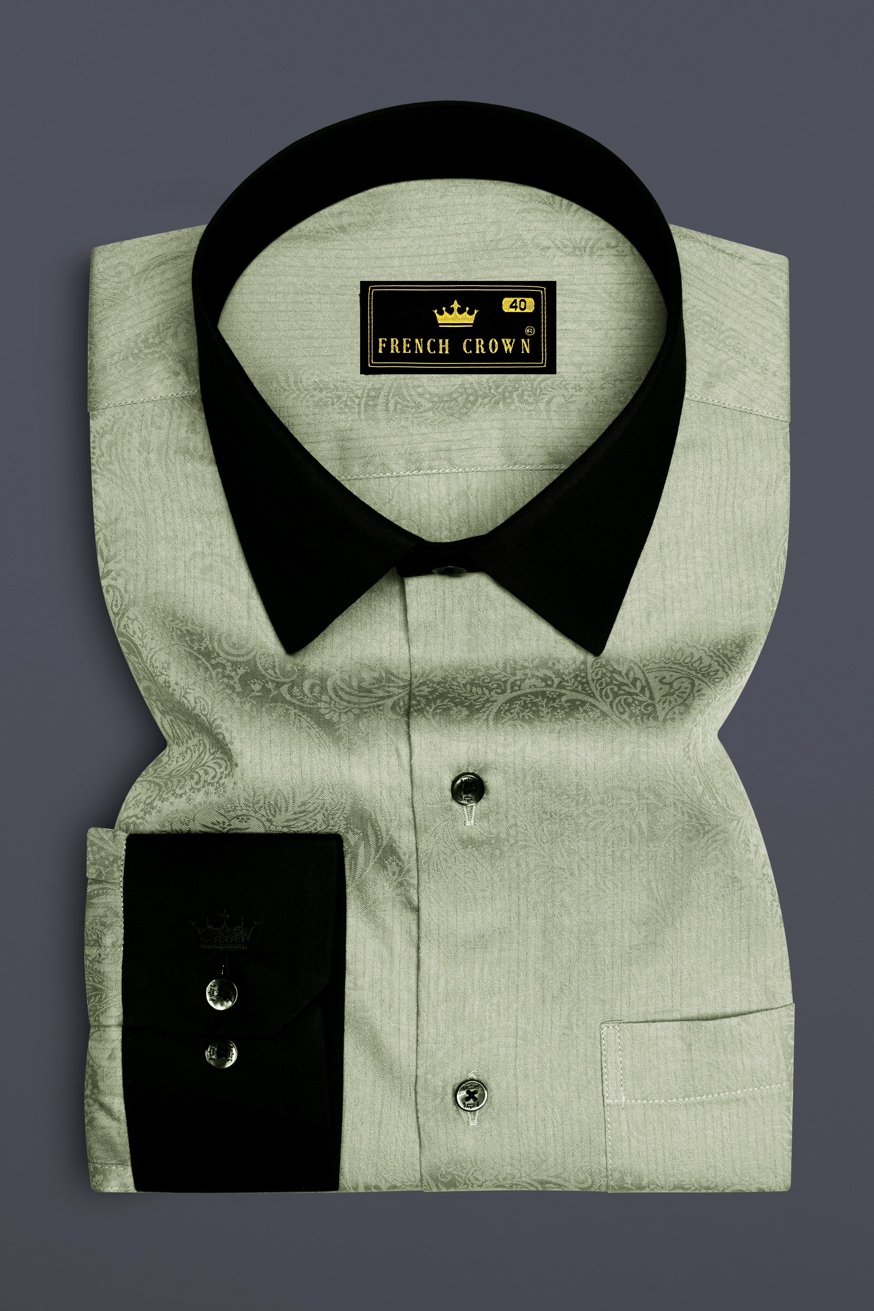 Viravon-Rainee Green Paisley Jacquard Textured Premium Cotton Dress Shirt