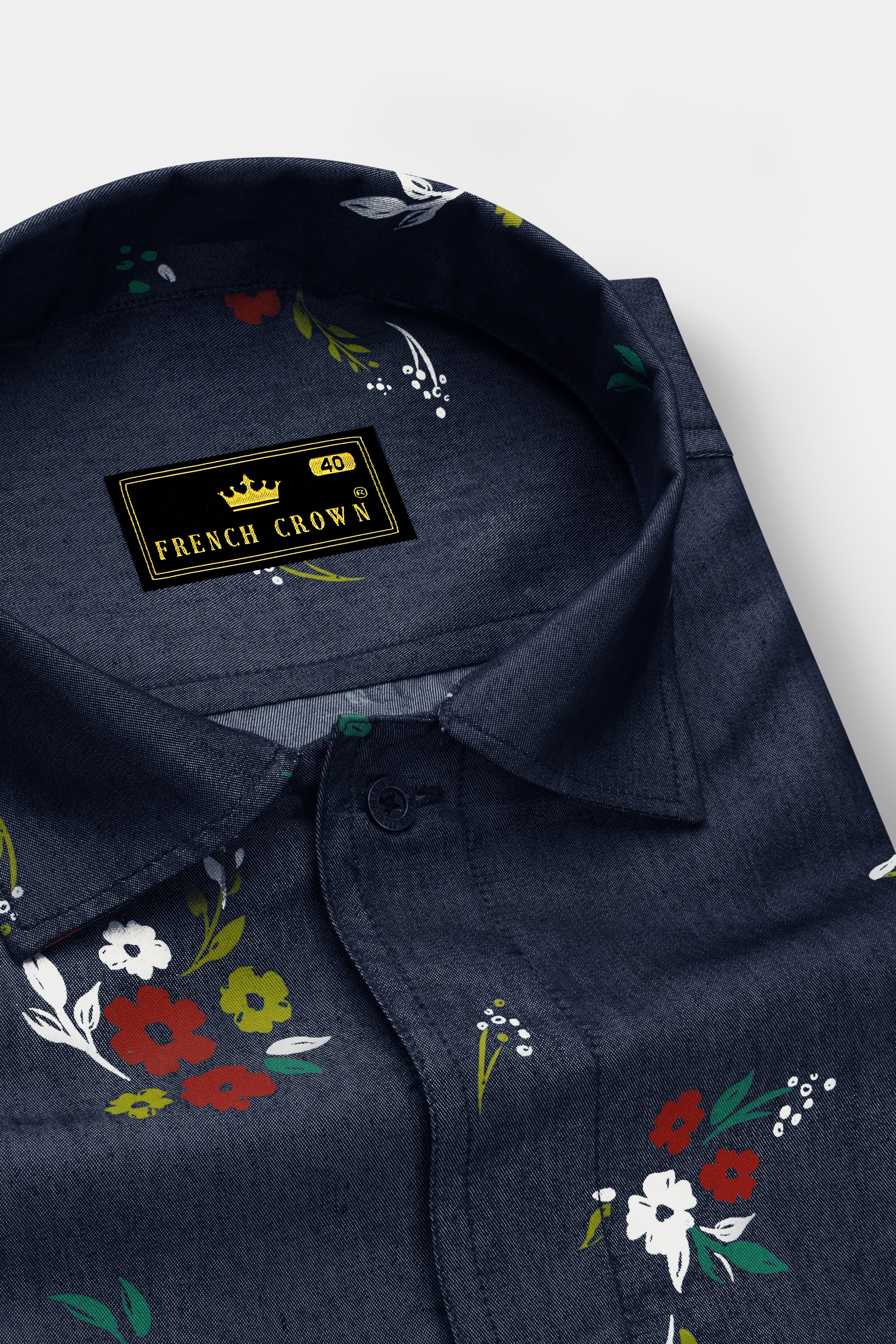 Scafloris-Mirage Blue Scattered Floral Printed Heavyweight Premium Cotton Casual Denim Overshirts