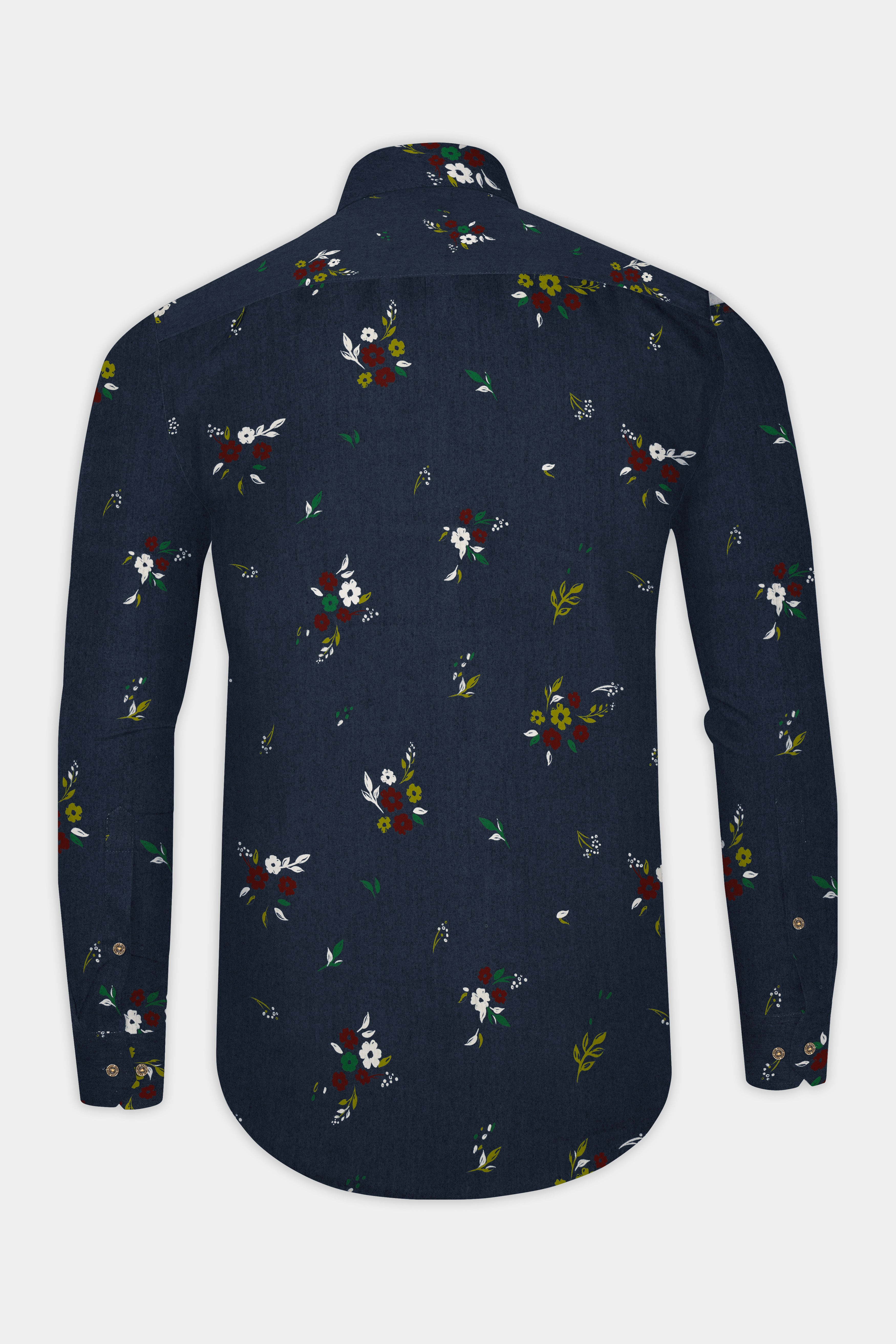 Scafloris-Mirage Blue Scattered Floral Printed Heavyweight Premium Cotton Casual Denim Overshirts