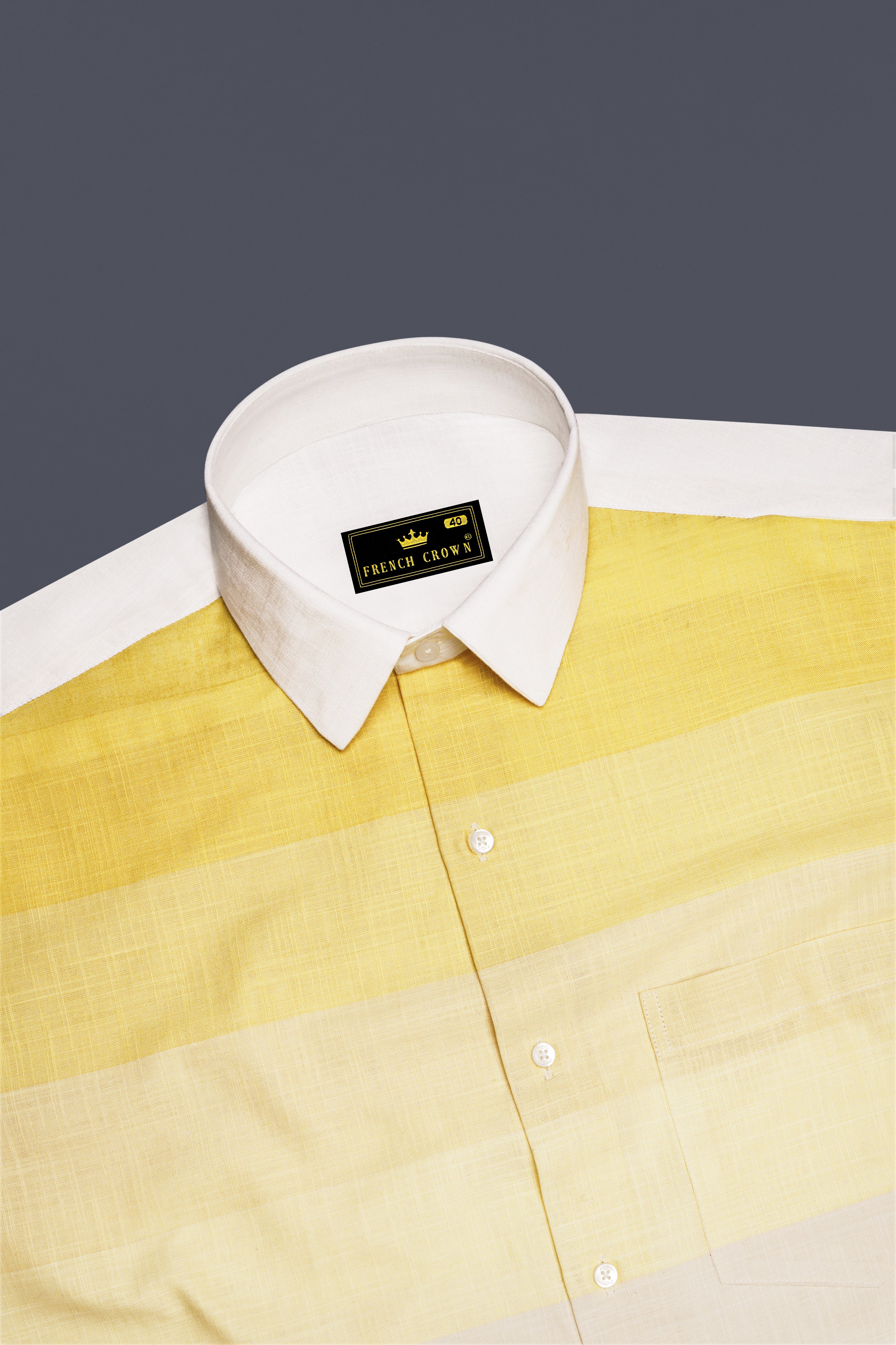 Zaffaro-Primrose Yellow Sunset Stripes Luxurious Linen Casual Shirt