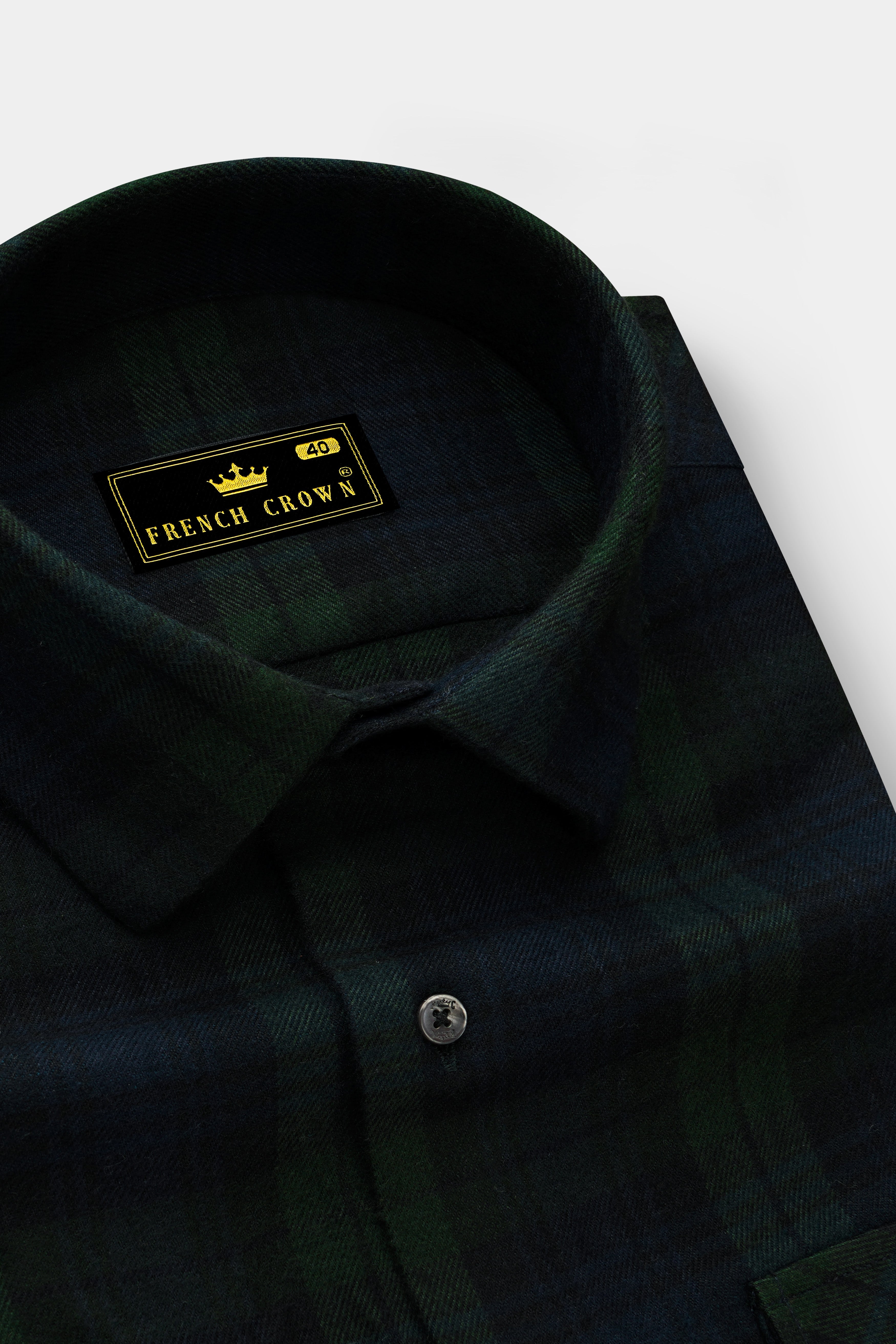 Virenzo-Racing Green Plaid Heavyweight Super Soft Premium Flannel Cotton Casual Overshirt