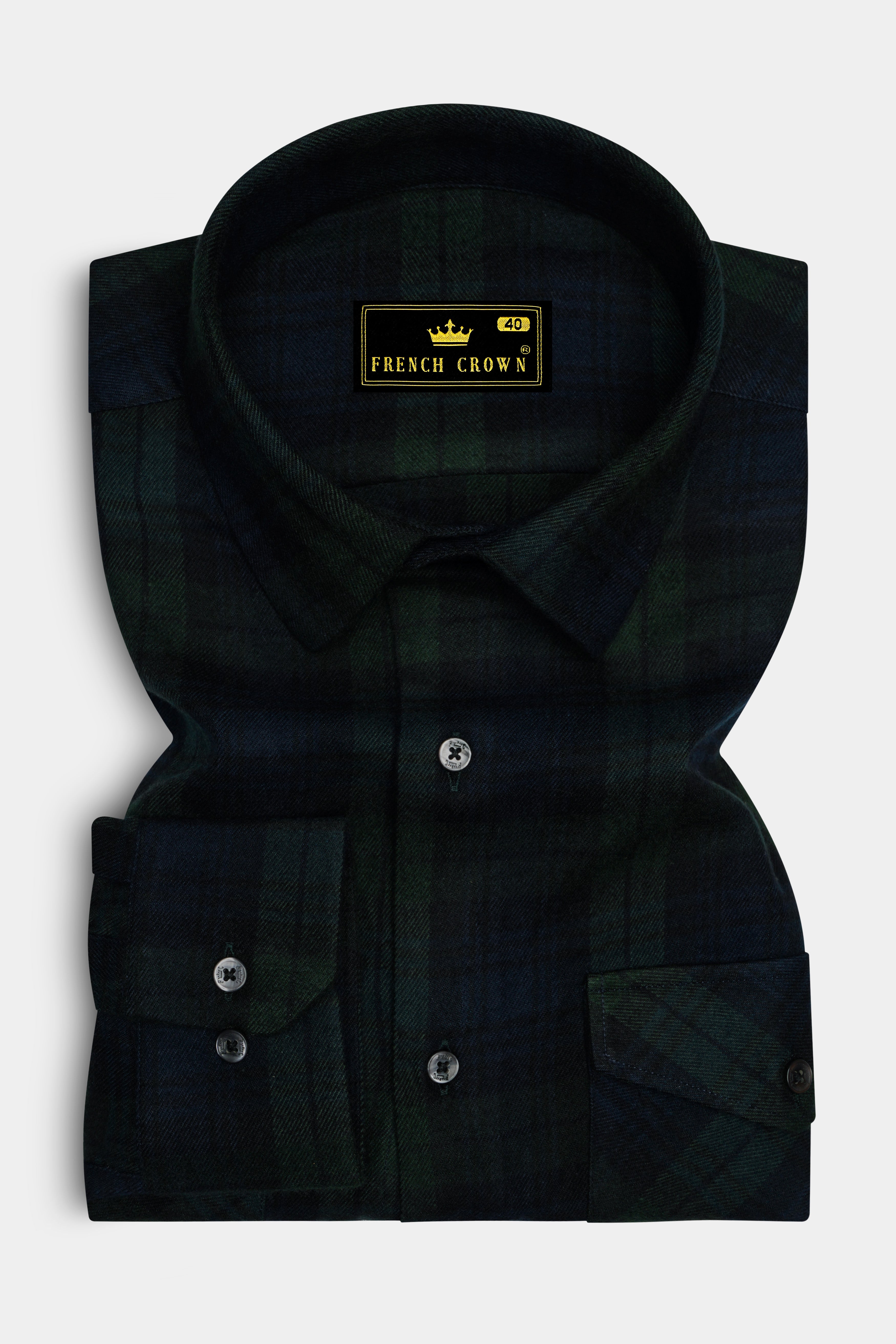 Virenzo-Racing Green Plaid Heavyweight Super Soft Premium Flannel Cotton Casual Overshirt