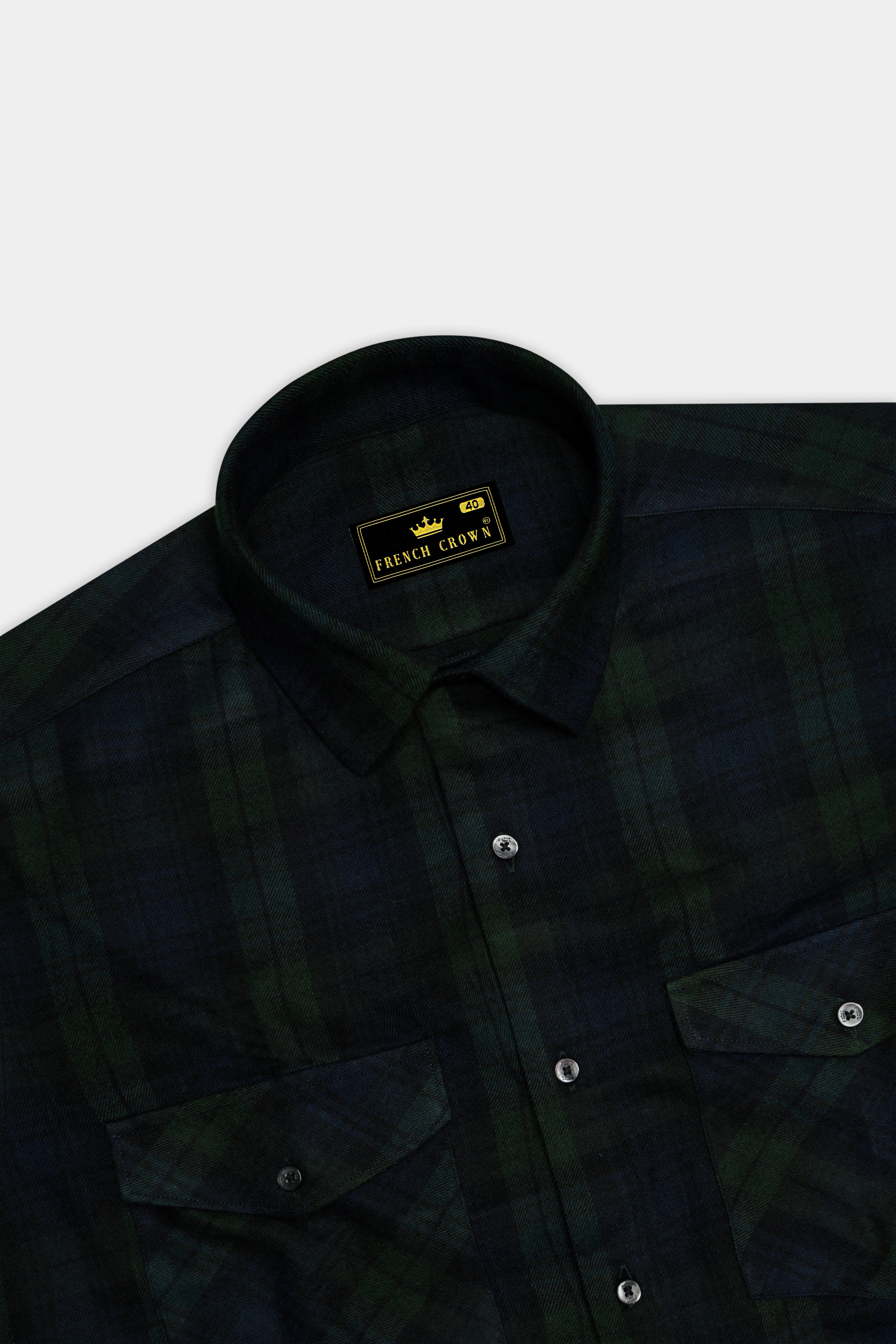 Virenzo-Racing Green Plaid Heavyweight Super Soft Premium Flannel Cotton Casual Overshirt