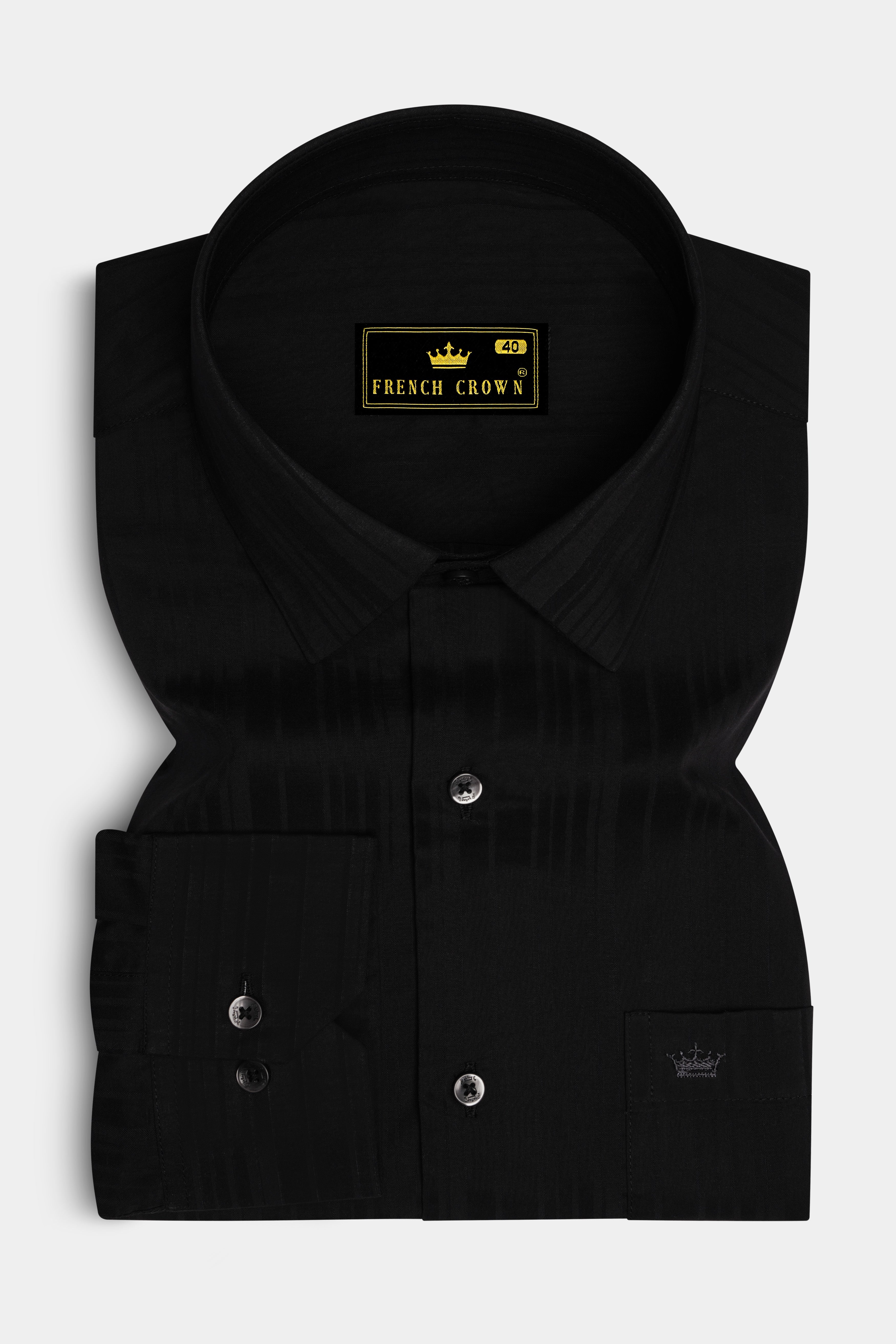 Obscario-Jade black Stripes Jacquard Textured Stretchable Premium Cotton Dress Shirt