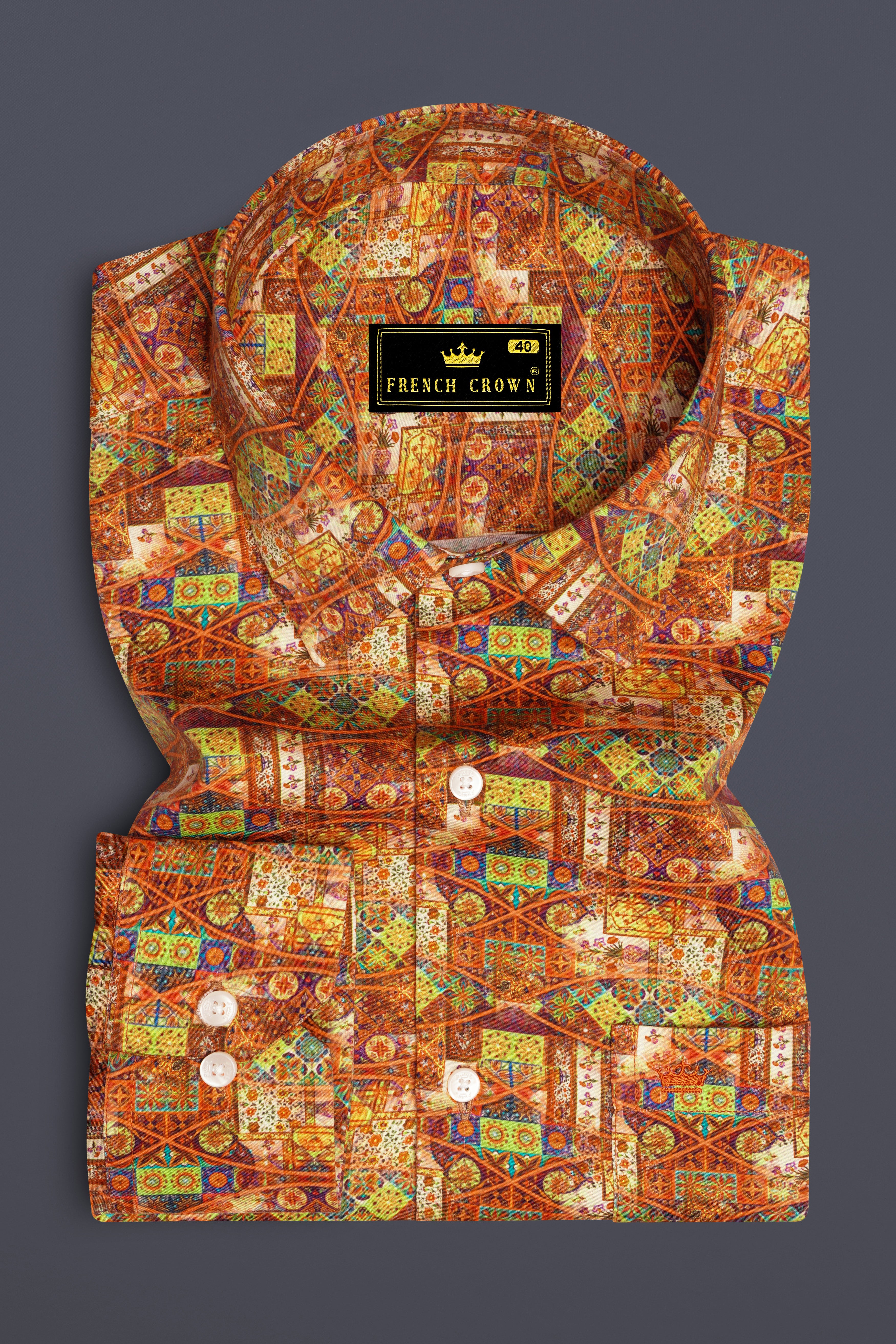 Tuscario-Tuscany Orange Multicolour Royal Mosaic Printed Super Soft Premium Cotton Casual Shirt