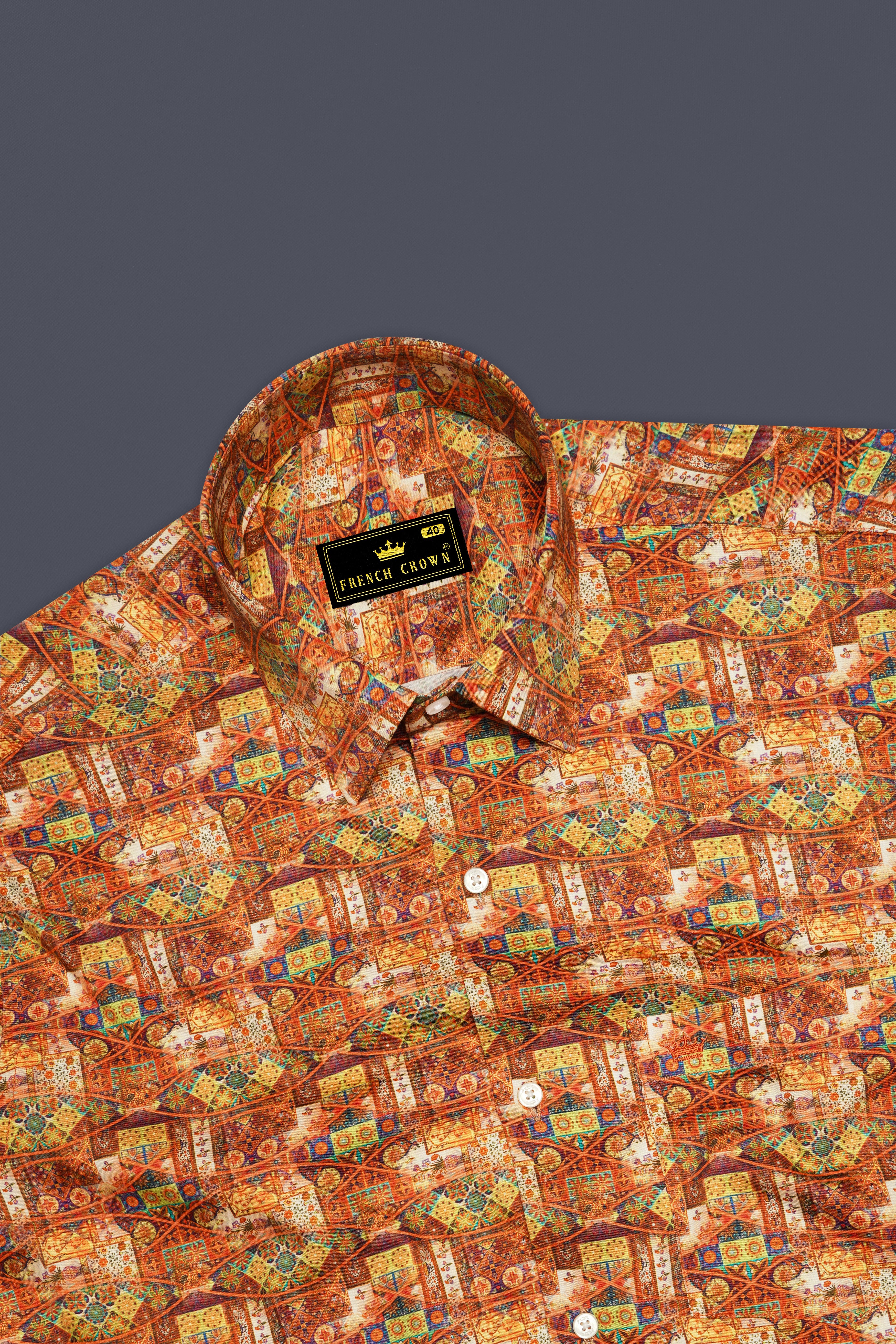 Tuscario-Tuscany Orange Multicolour Royal Mosaic Printed Super Soft Premium Cotton Casual Shirt