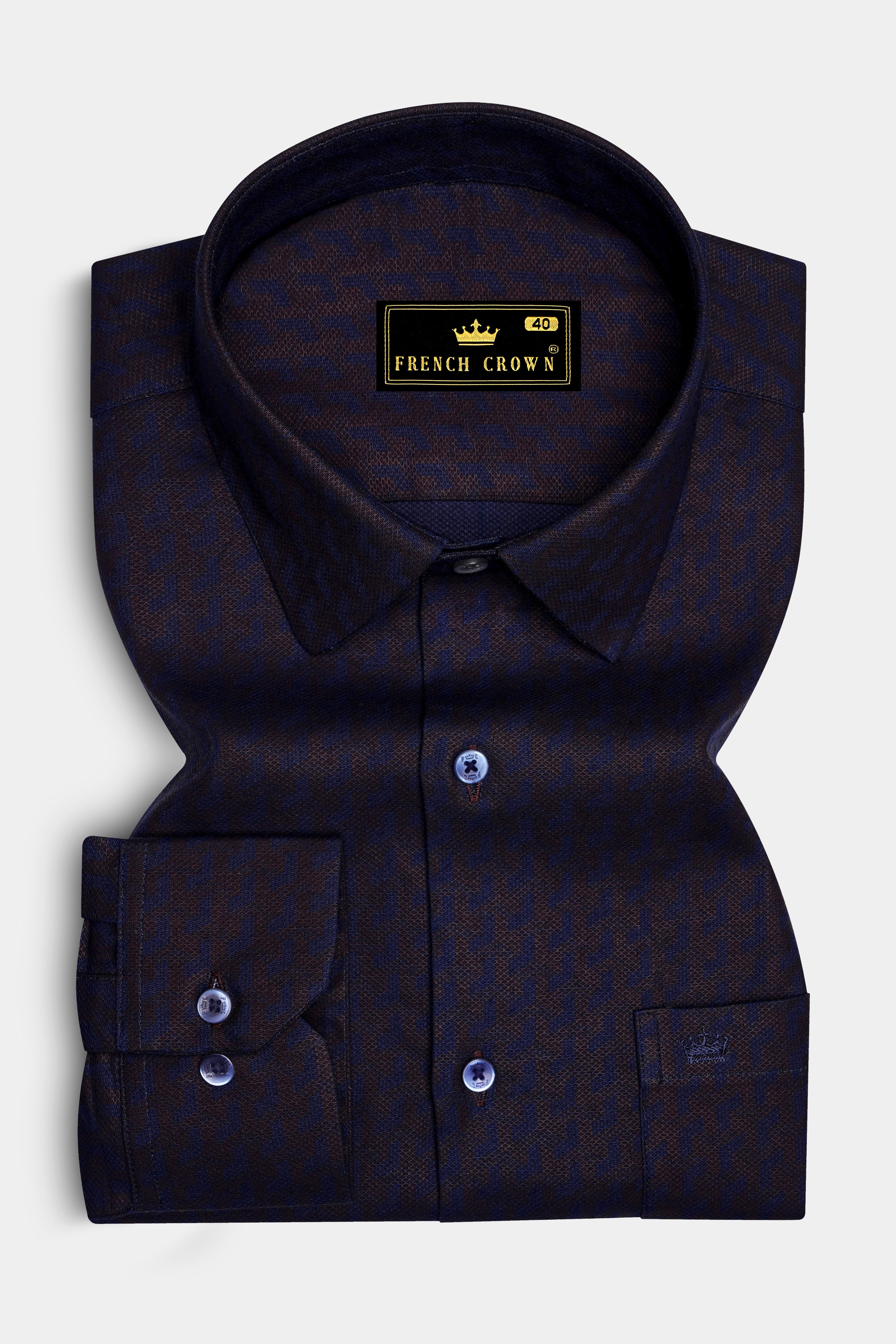 Jacnero-Ebony Blue Jacquard Textured Premium Cotton Dress Shirt